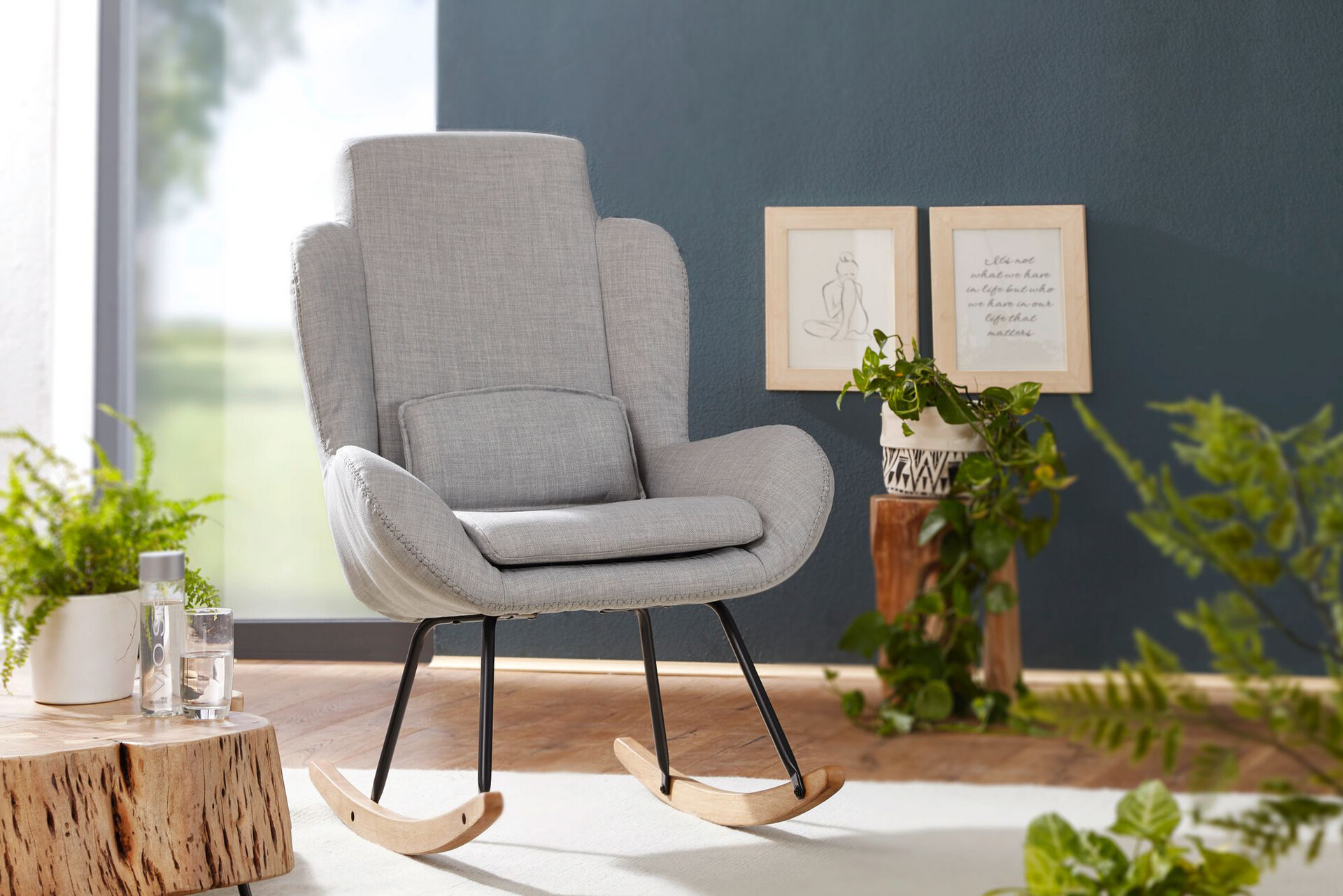 Stuhl hellgrau natur Polyester Echtholz B/H/T: ca. 75x110x88,5 cm