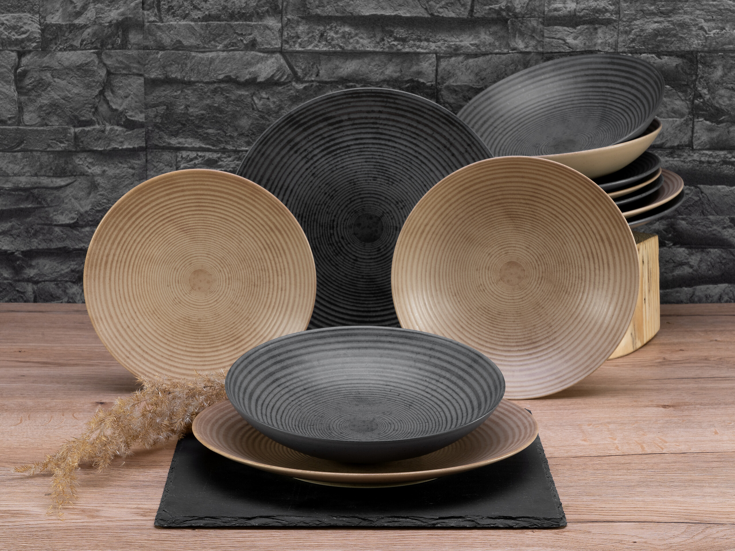 CreaTable Tafelservice Catania Mix anthrazit Steinzeug 12 tlg.