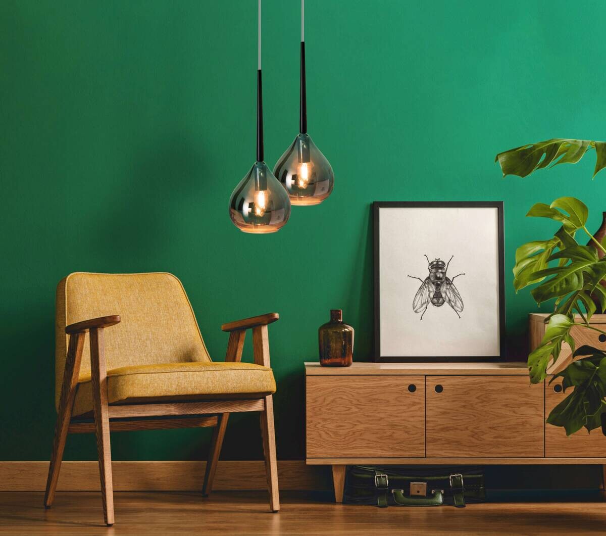 Näve Leuchten Pendelleuchte 6126997 anthrazit Kunststoff Metall Glas B/H/T: ca. 16x17x16 cm E14 1 Brennstellen