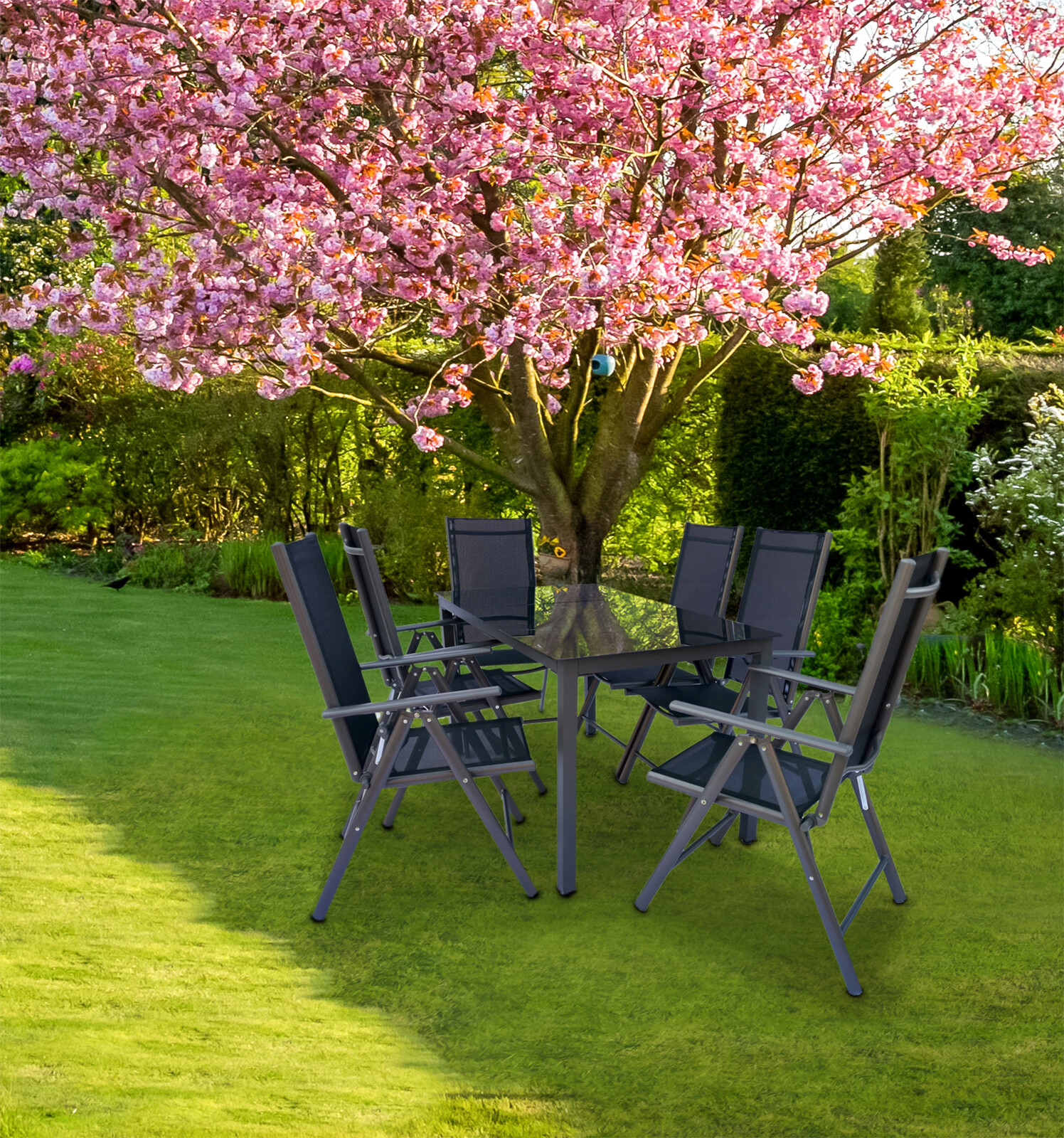 VCM Gartensitzgruppe anthrazit Stahl B/H/L: ca. 140x76x80 cm