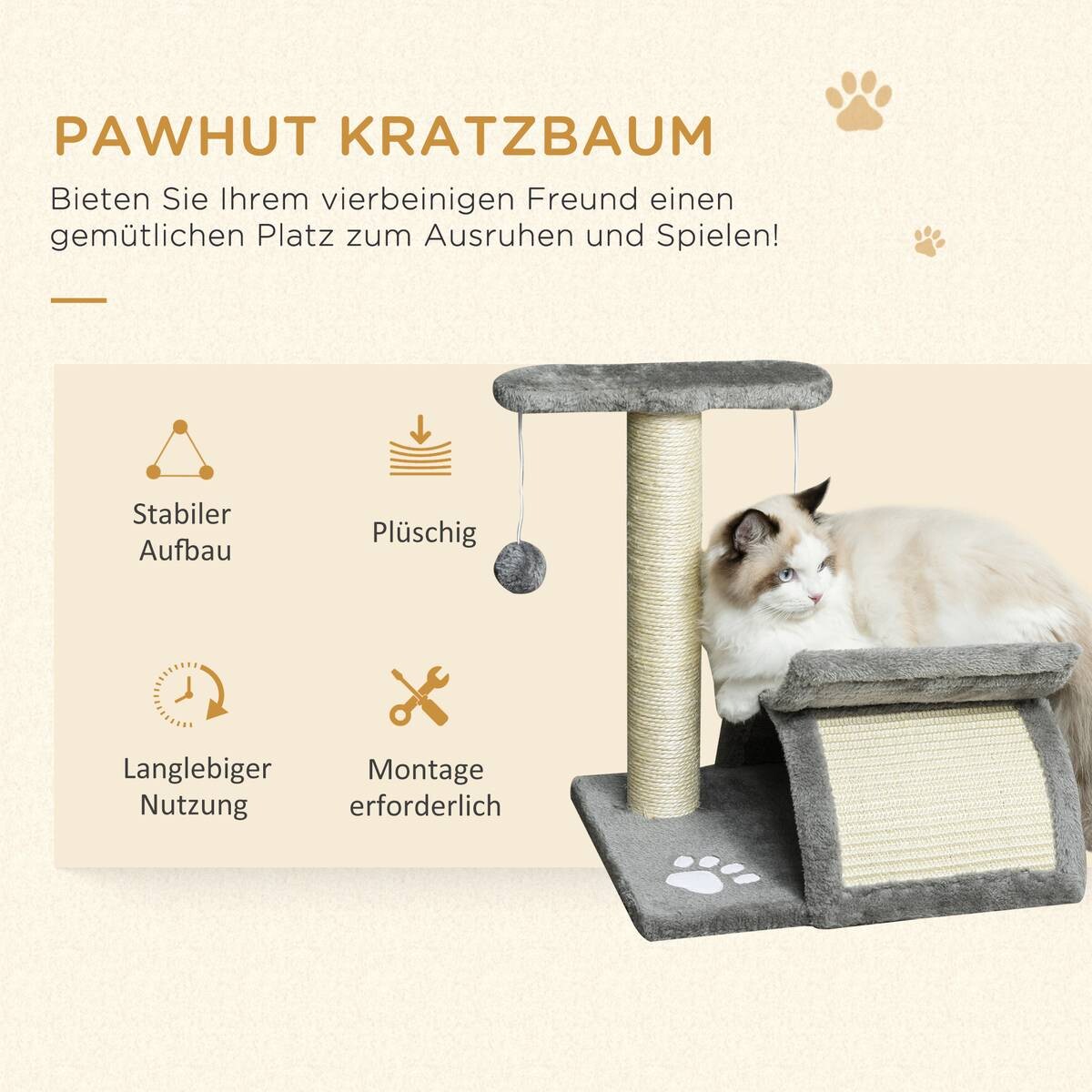 PawHut Katzenkratzbaum hellgrau Spanplatte B/H/L: ca. 30x43x40 cm