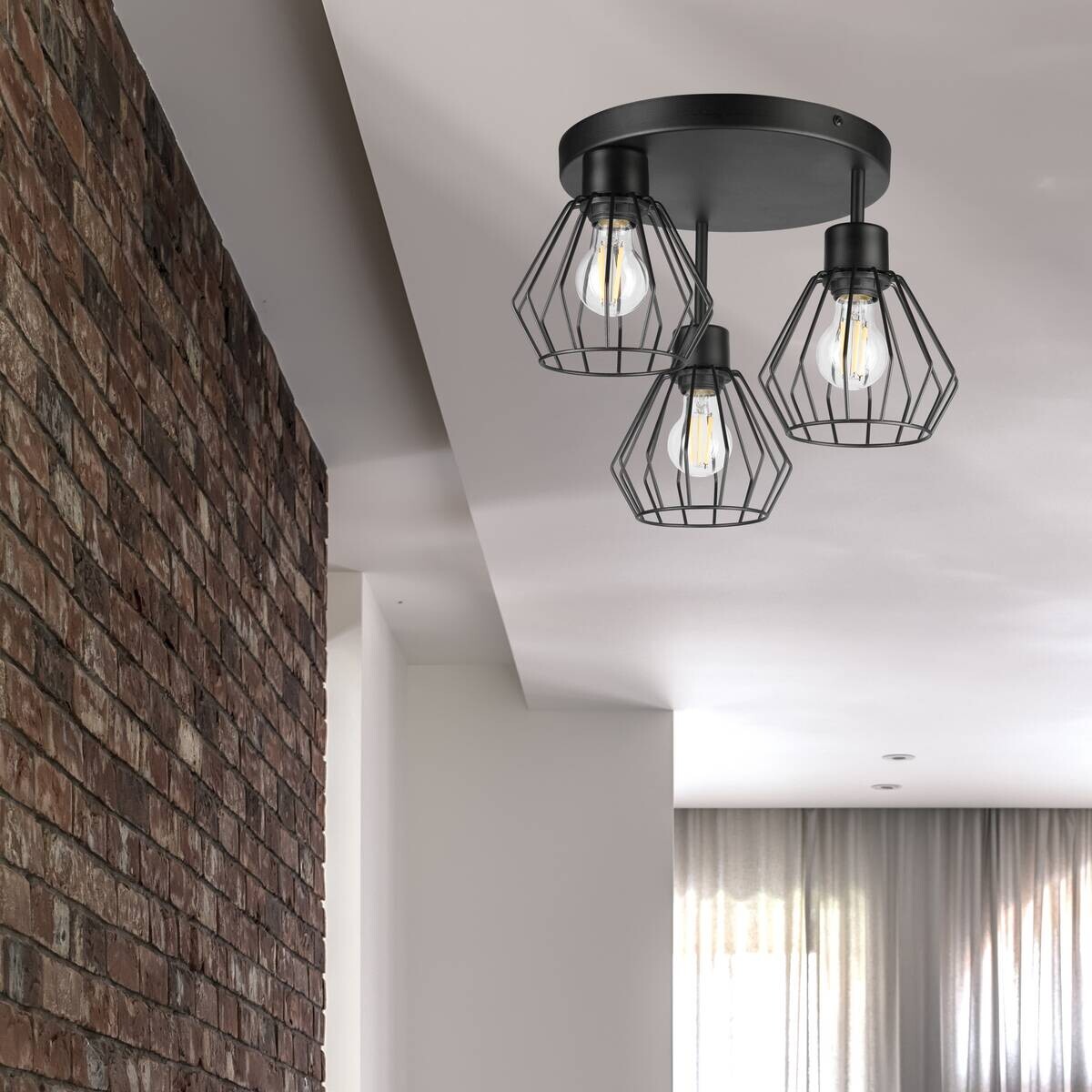 Lamkur Deckenleuchte Audrey schwarz Stahl Glas H/L: ca. 32x38 cm E27 3 Brennstellen