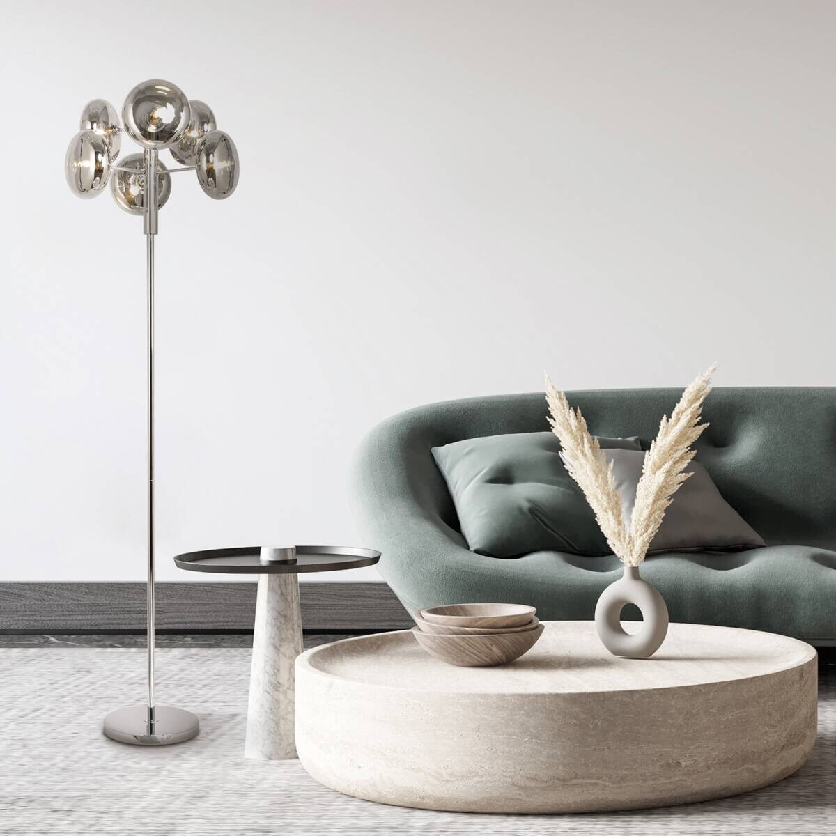 Näve Leuchten Stehleuchte 2070597 Chrom Metall Glas B/H/T: ca. 44x165x44 cm 6 Brennstellen