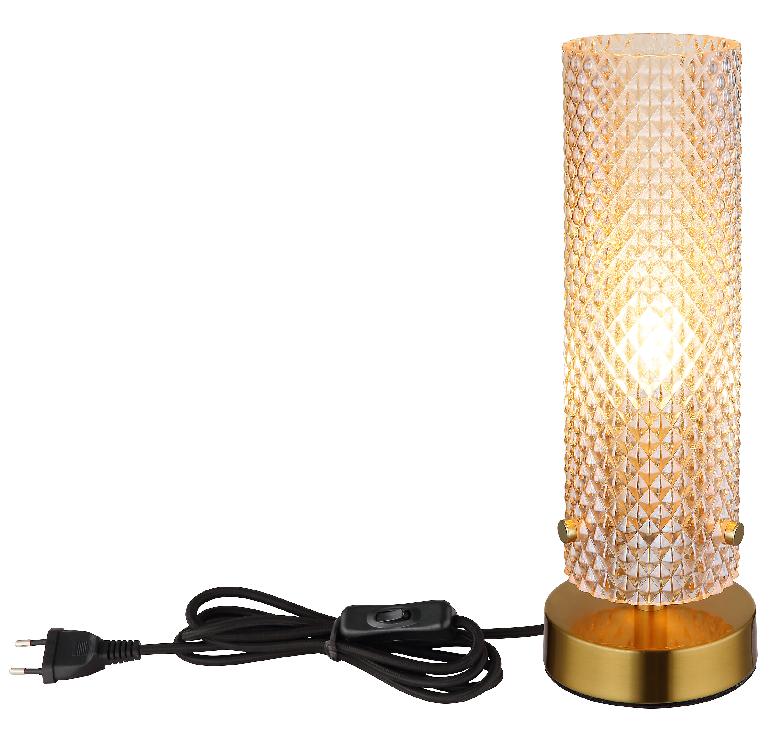 GLOBO Tischleuchte gold amber Glas Metall H/D: ca. 28,5x10 cm E14 1 Brennstellen
