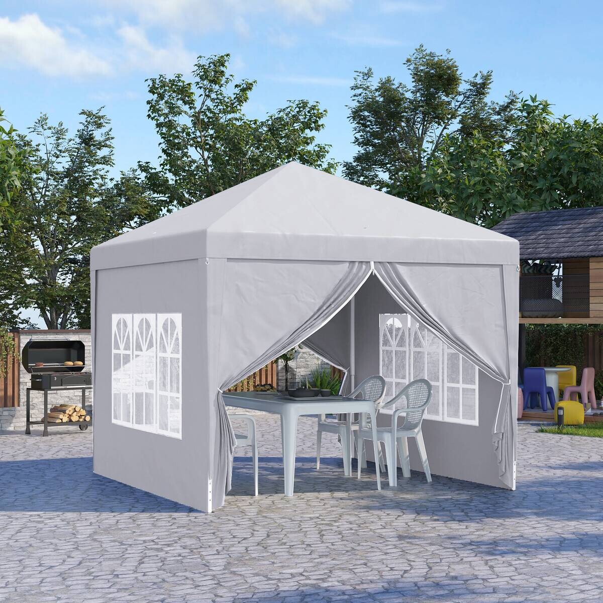 Outsunny Pavillon weiß Polyester B/H/L: ca. 2,95x2,95x2,58 cm