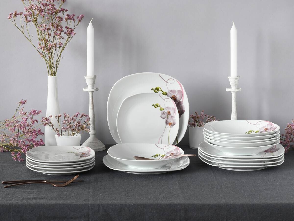 CreaTable Tellerset Square Orchidee weiß Porzellan
