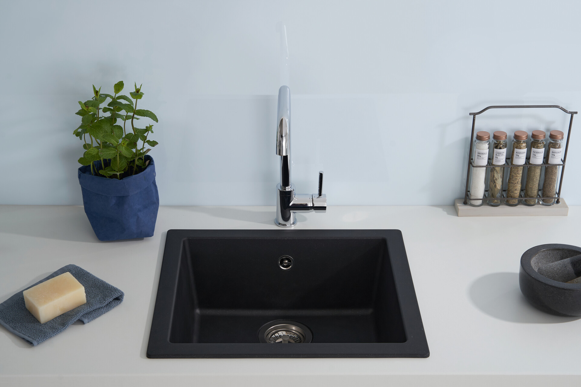 Respekta Einbauspüle Ohio 50 x 44 S schwarz Mineralite B/H/T: ca. 44x19x50 cm