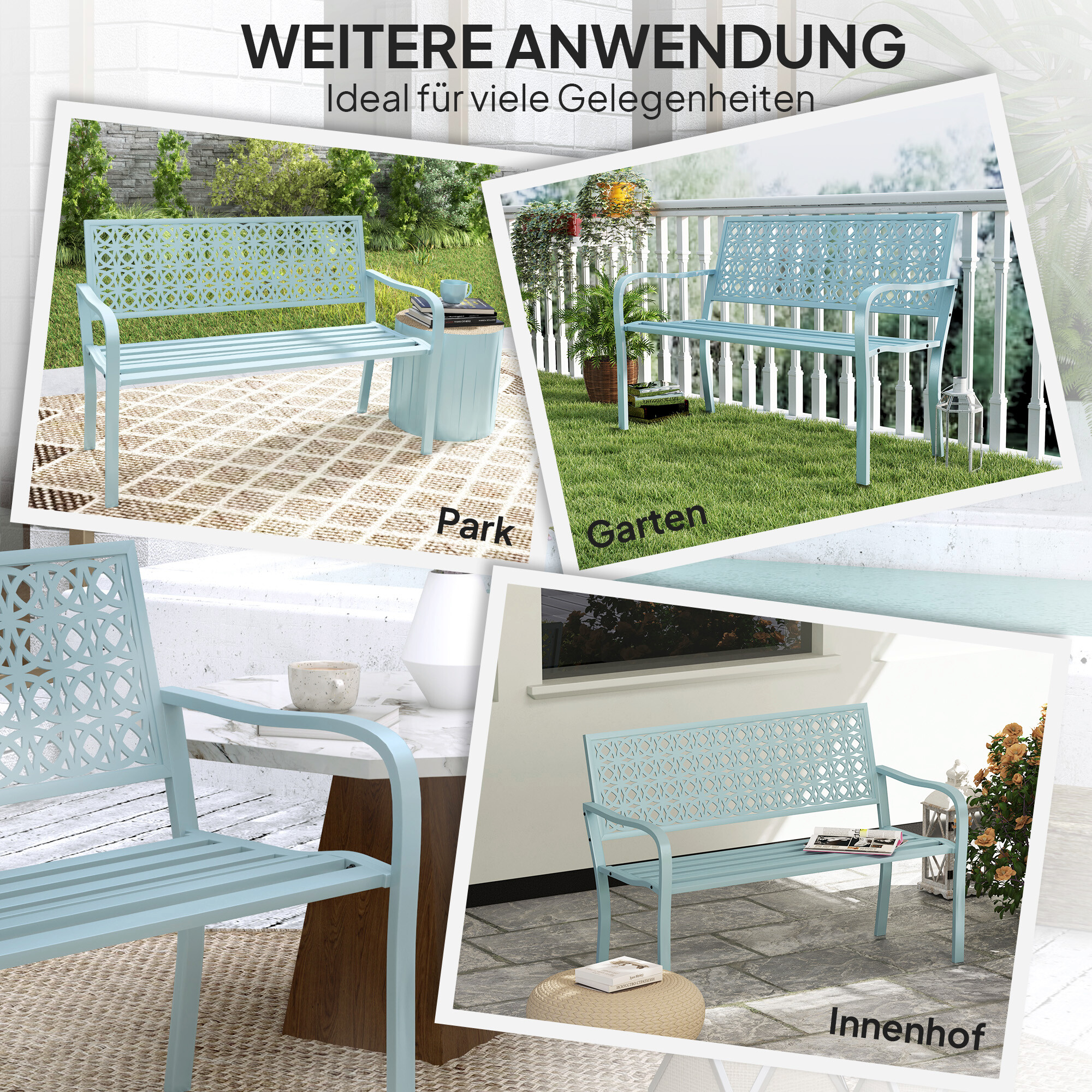 Outsunny Gartenbank blau Stahl B/H/L: ca. 63x85x127 cm