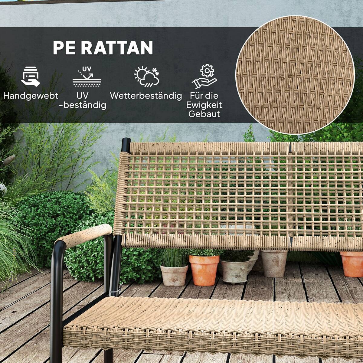 Outsunny Rattan Gartenmöbel-Set dunkelgrau Polyethylen B/H/L: ca. 64x82x112 cm
