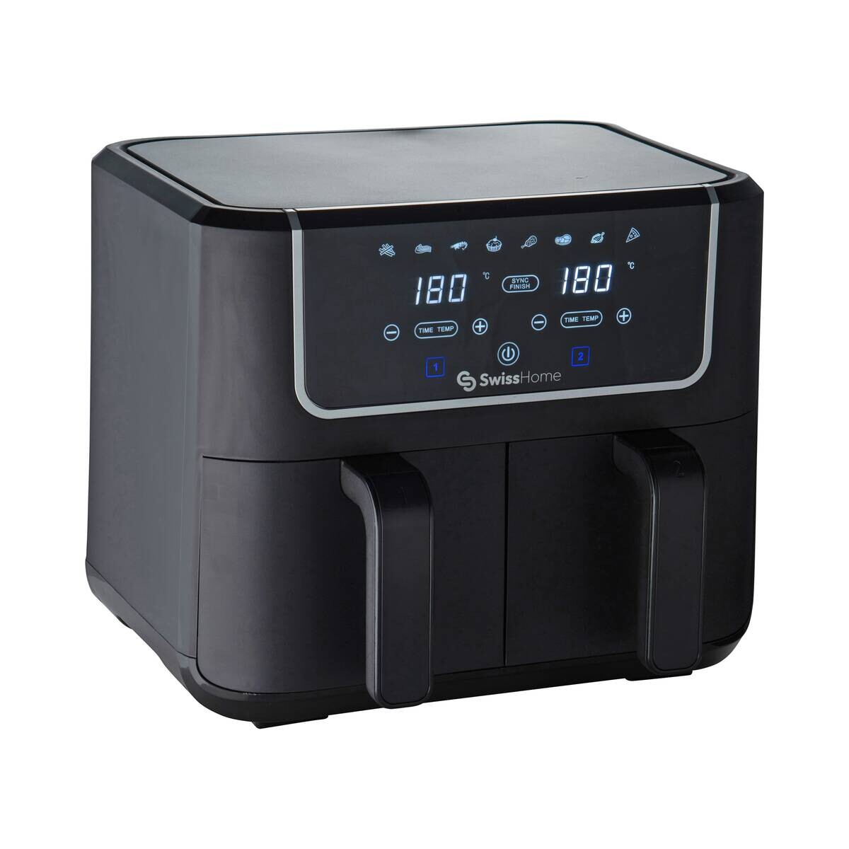 SWISS HOME Doppel-Heißluftfritteuse SH-6931 schwarz Kunststoff B/H/L: ca. 24x28x32 cm ca. 3 l