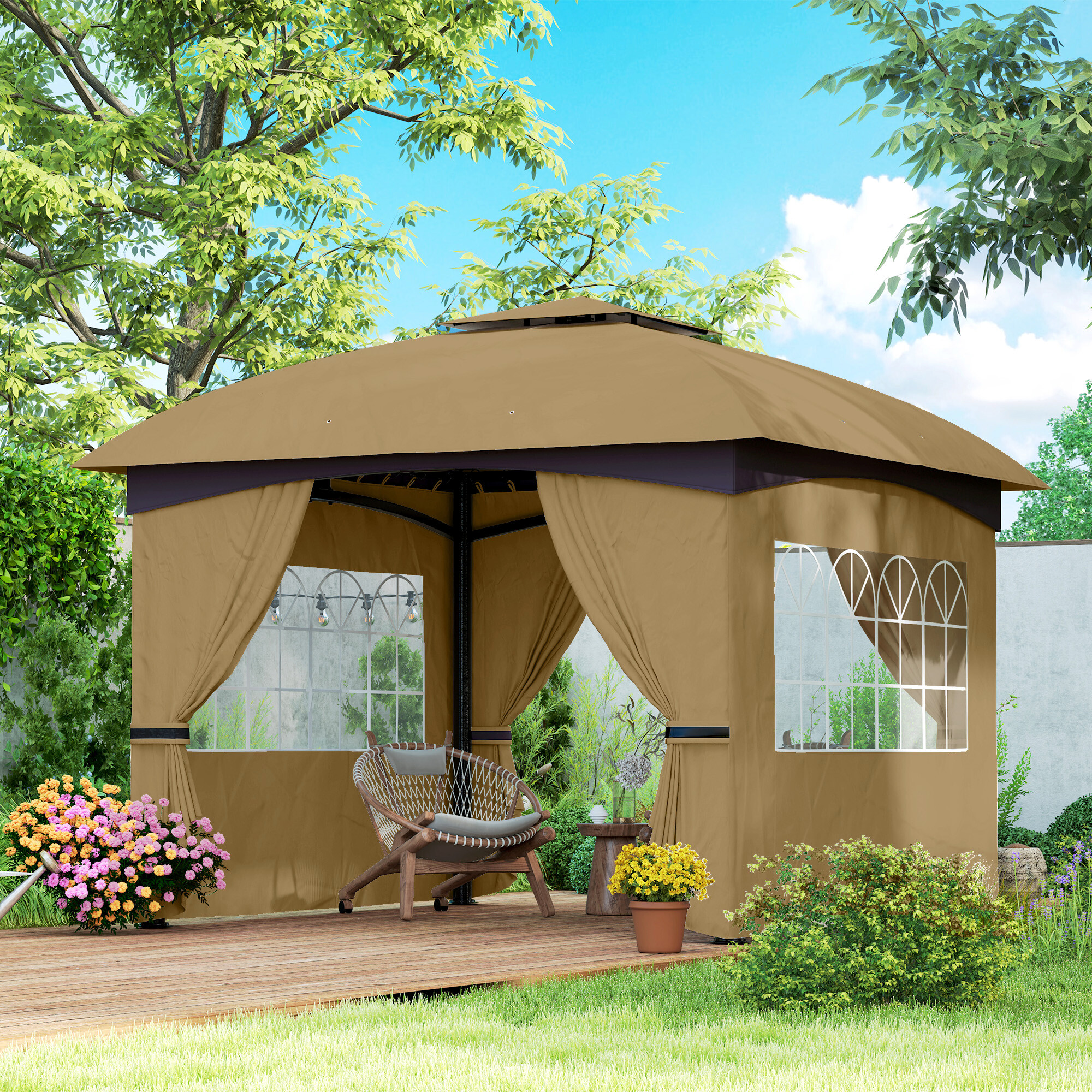 Outsunny Pavillon beige Polyester B/H/L: ca. 335x285x335 cm
