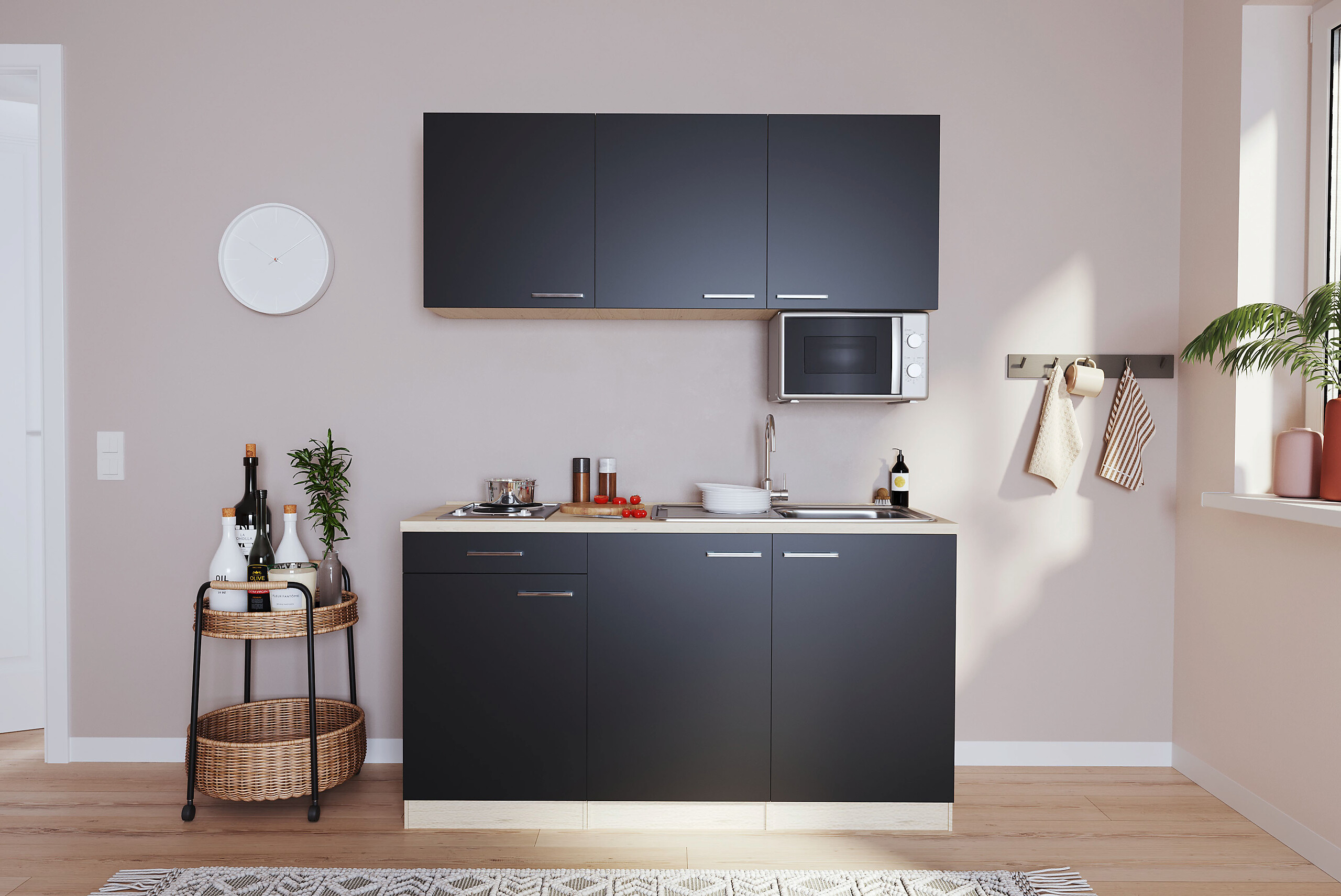 Respekta Singleküche Luis schwarz B/H/T: ca. 150x200x60 cm Respekta Singleküche Luis schwarz B/H/T: ca. 150x200x60 cm