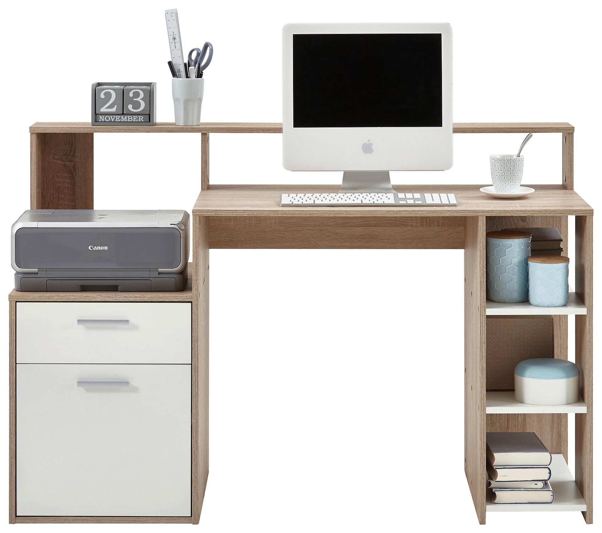 Schreibtisch  Eiche Sonoma Nachbildung weiß B/H/T: ca. 139x92x54 cm