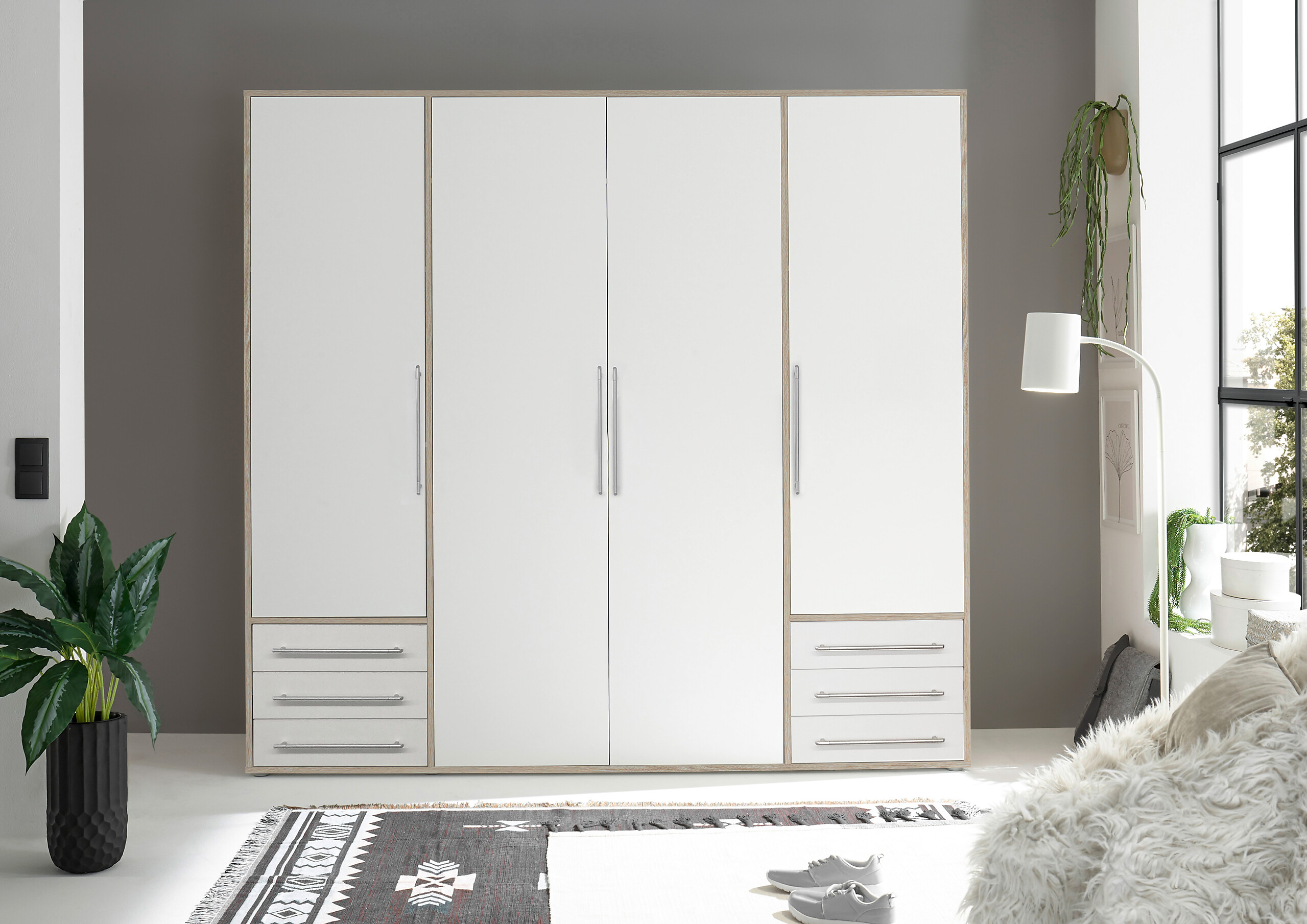 Kleiderschrank Lyss Eiche San-Remo Nachbildung weiß B/H/T: ca. 205x194x58 cm