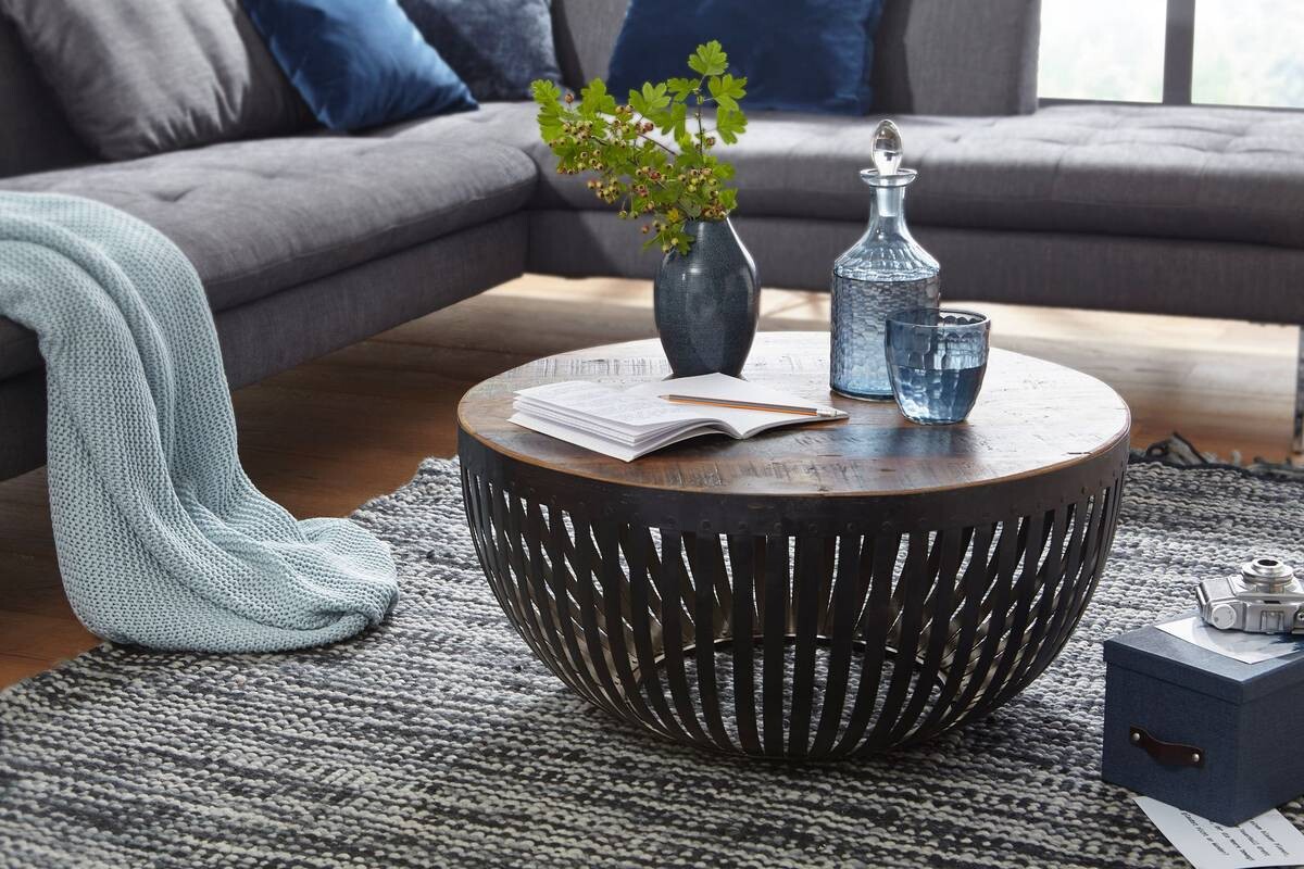 Wohnling Couchtisch braun schwarz Echtholz Eisen B/H/T: ca. 70x33x70 cm