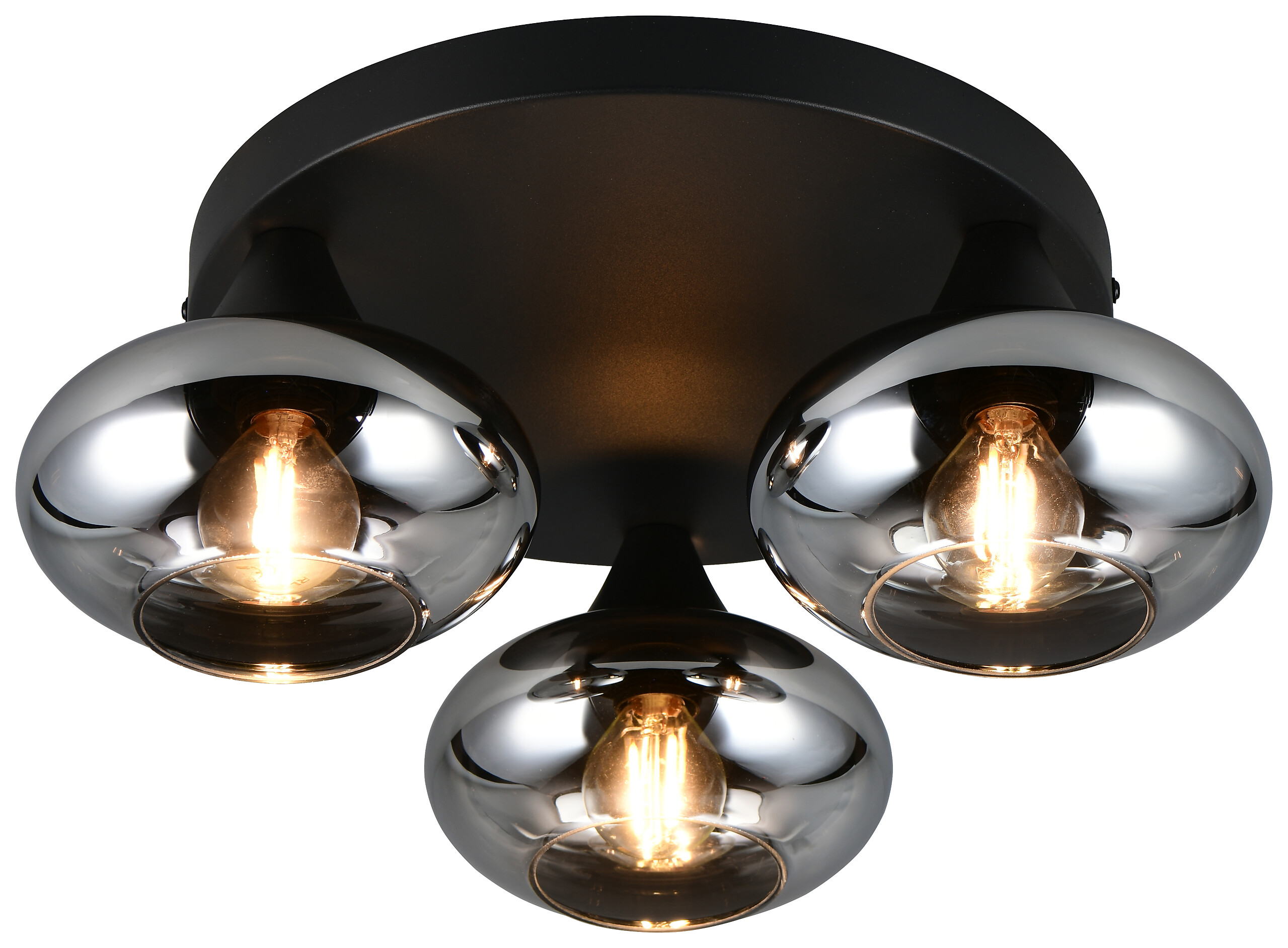 Reality Leuchten Deckenleuchte Divina mattschwarz Rauch Metall D: ca. 39 cm null 3 Brennstellen