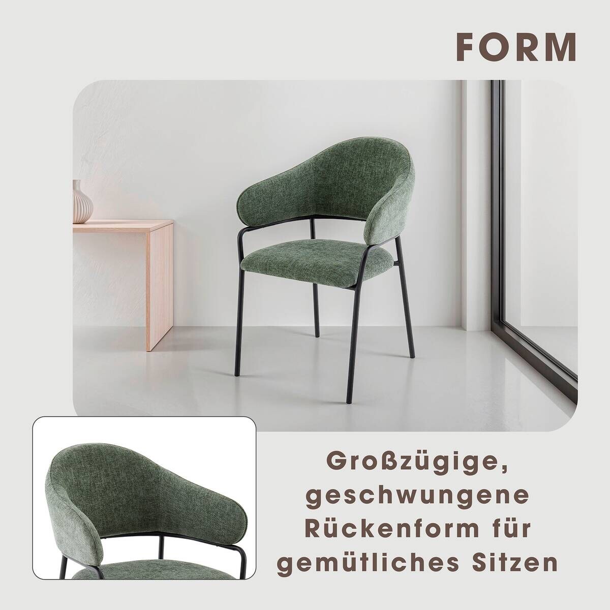 Stuhl CURVE, 2er-Set grün Stoff B/H/T: ca. 60x86x58 cm