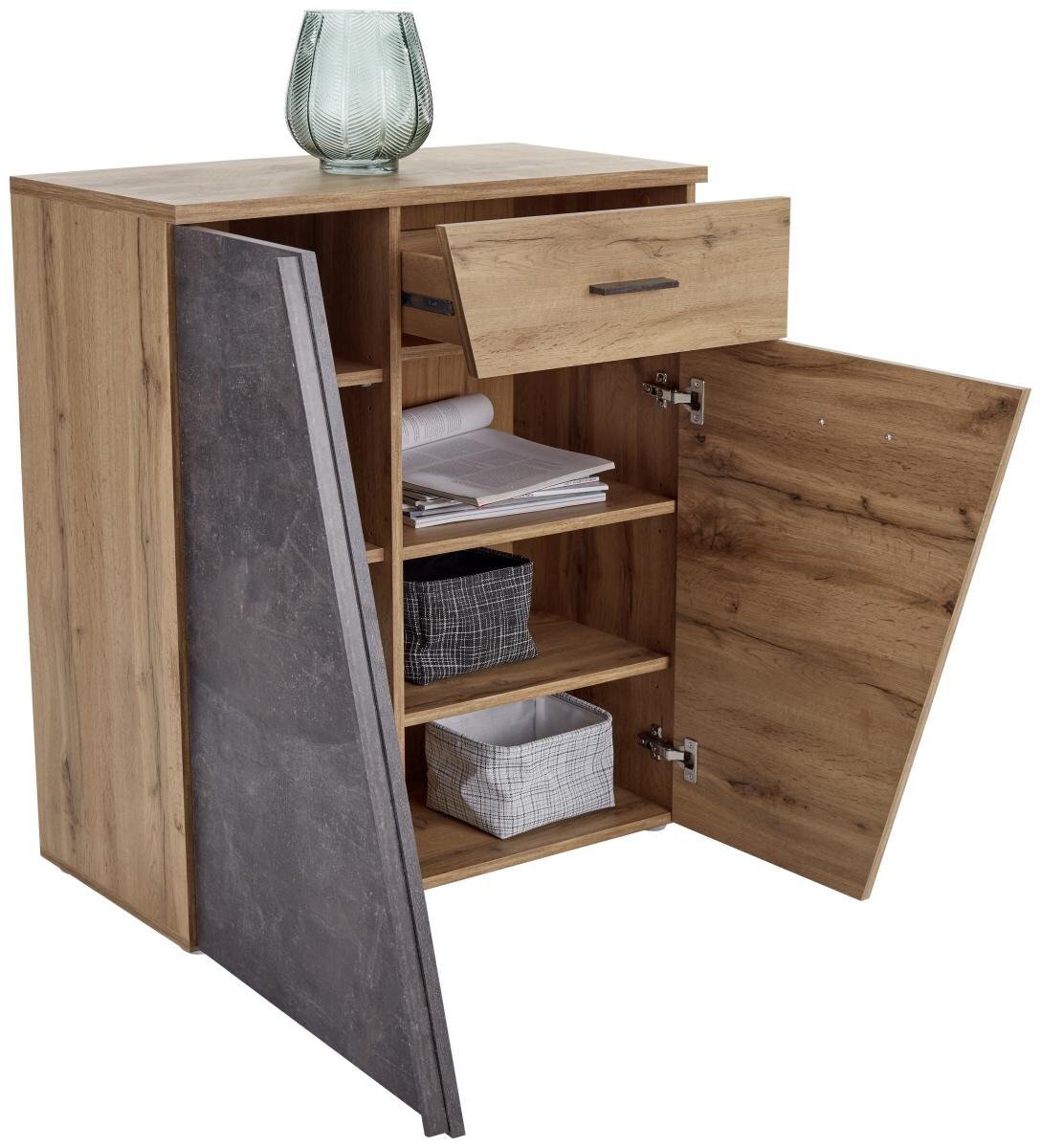 Schuhkommode Venedig Eiche Artisan Nachbildung Beton dunkel Nachbildung B/H/T: ca. 80x92x35 cm