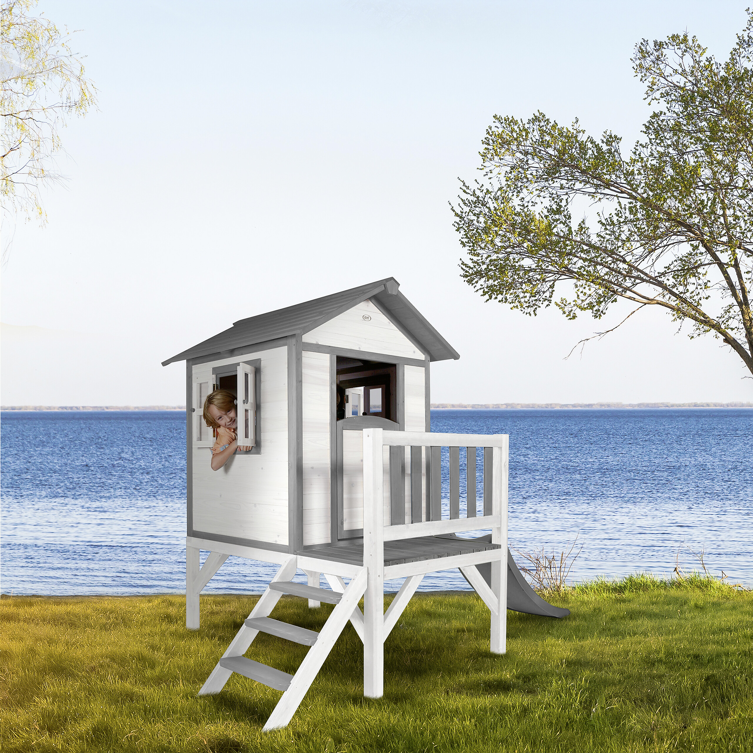 AXI Spielhaus Lodge XL grau B/H/L: ca. 240x189x167 cm