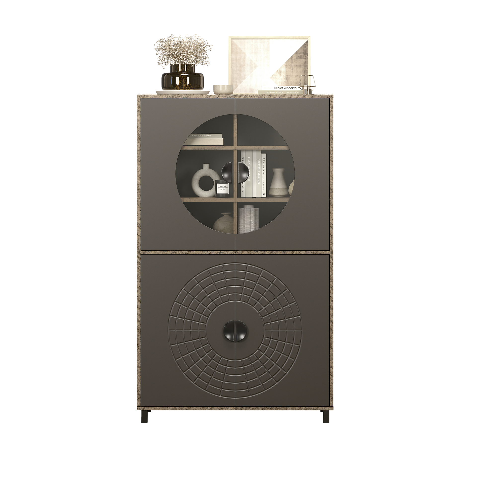 Highboardvitrine Fusion Eiche dunkel Nachbildung bronze Optik B/H/T: ca. 97x163x42 cm