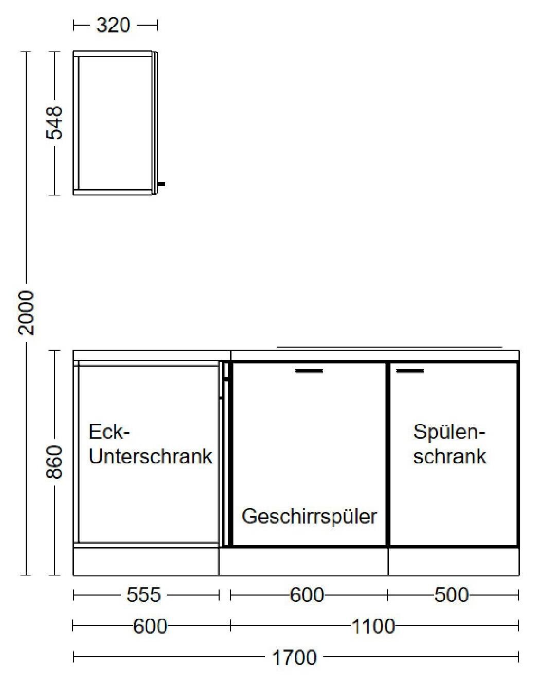 Winkelküche Cara grün matt B/H/T: ca. 280x200x60 cm