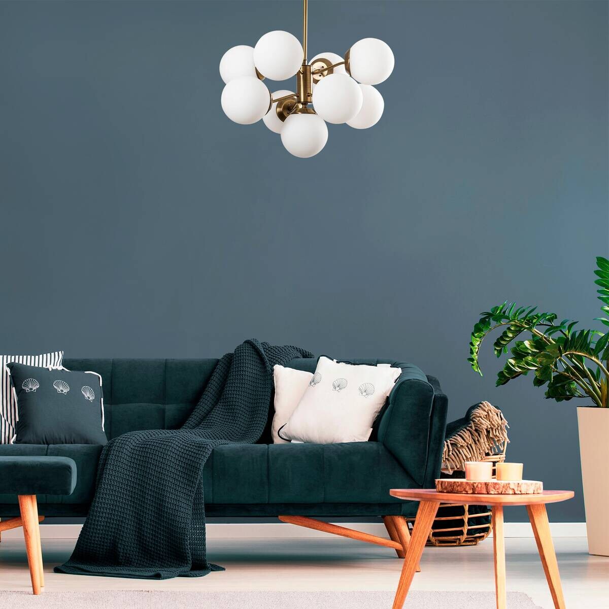 Opviq Pendelleuchte Mudoni weiß Glas B/H/T/L/D: ca. 70x80x70x70x70 cm E27 9 Brennstellen