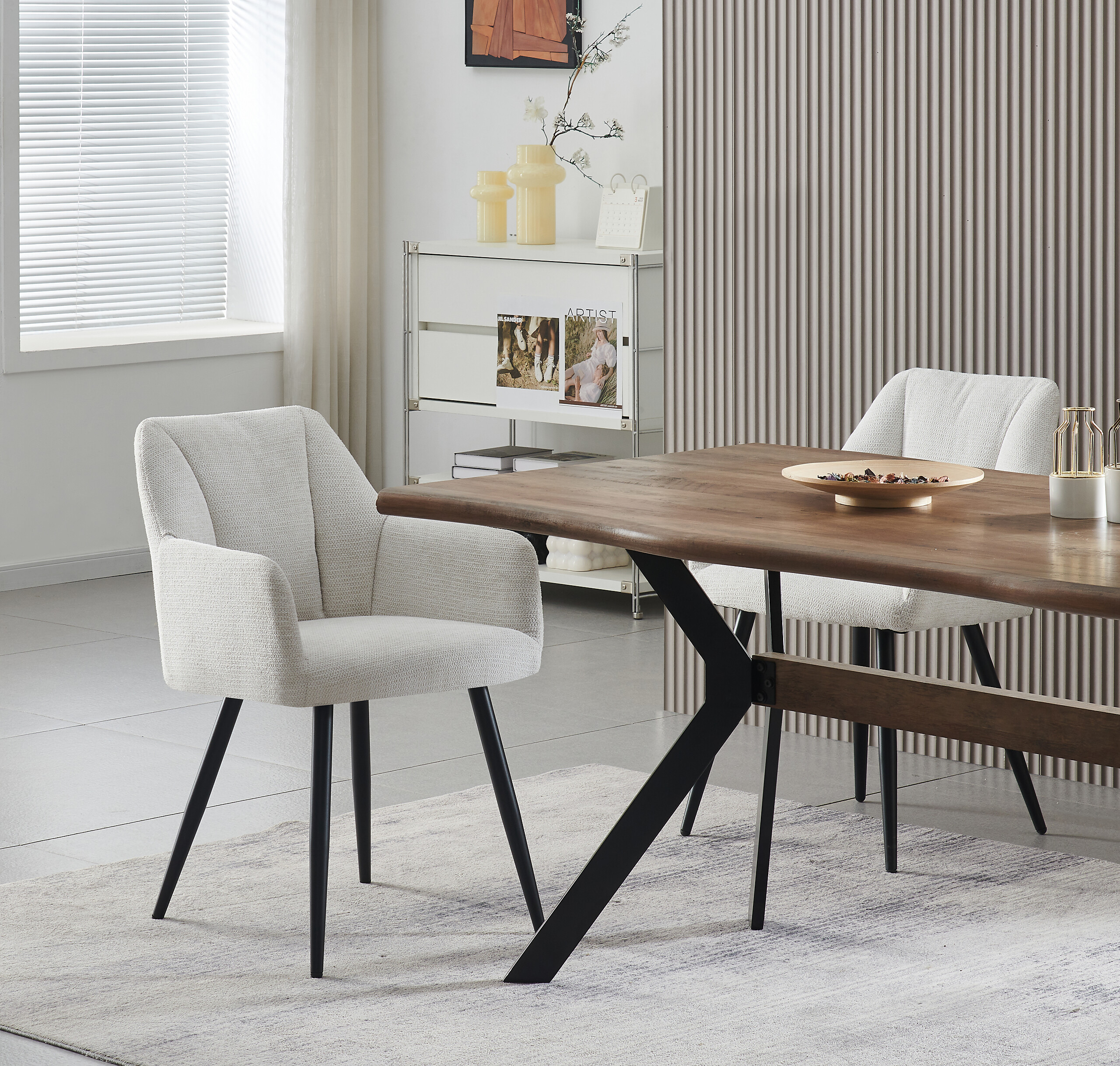 Stuhl BELLA, 2er Set creme Stoff B/H/T: ca. 55x82x62 cm