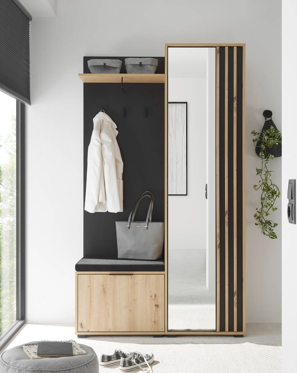 Garderobe Volano Eiche Artisan Nachbildung schwarz B/H/T: ca. 114x197x40 cm