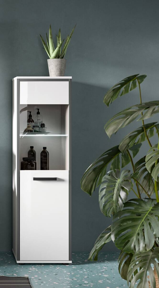 Midischrank KOJAK weiß Hochglanz anthrazit grau B/H/T: ca. 40x139x34 cm
