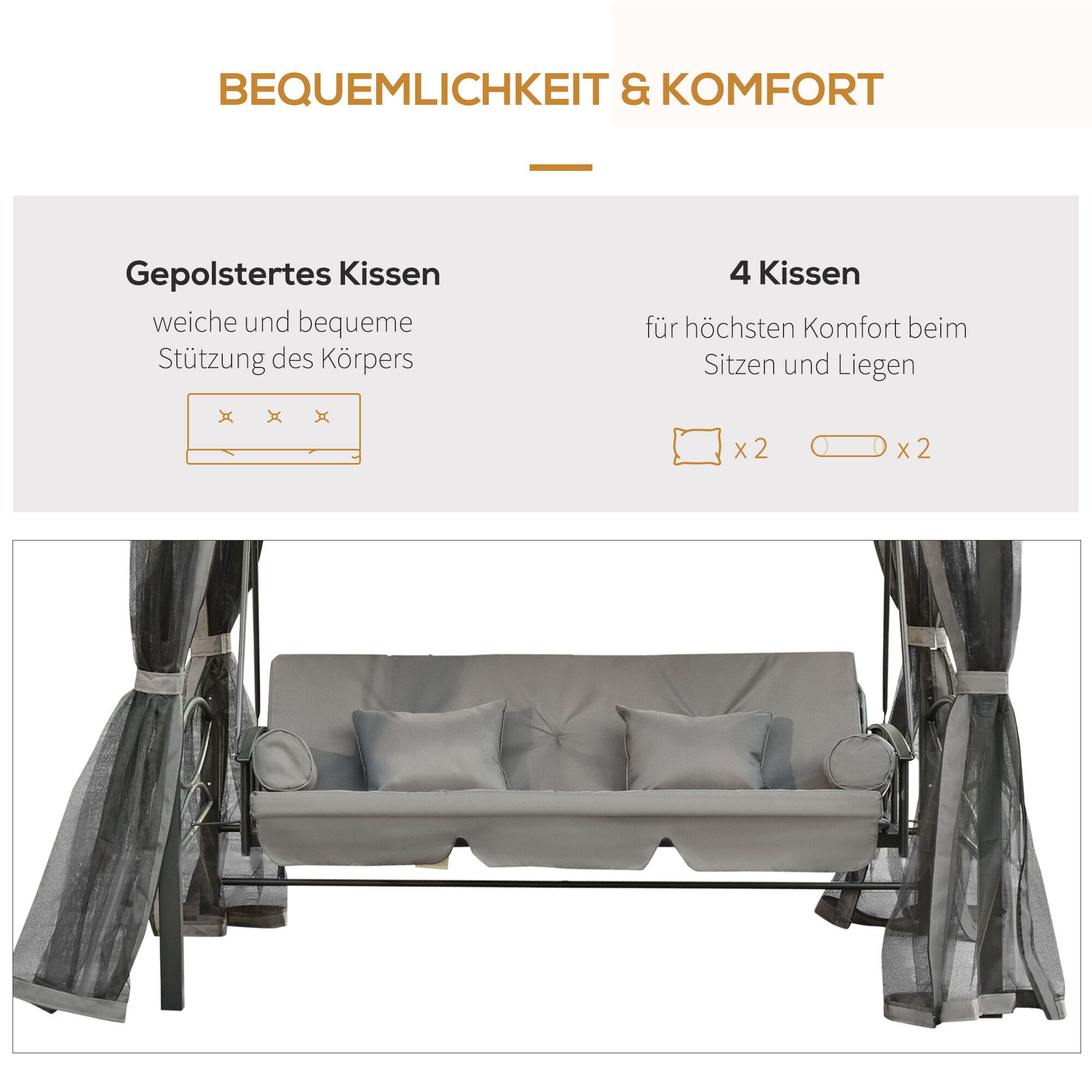 Outsunny Hollywoodschaukel grau Stahl B/H/L: ca. 172x248x256 cm