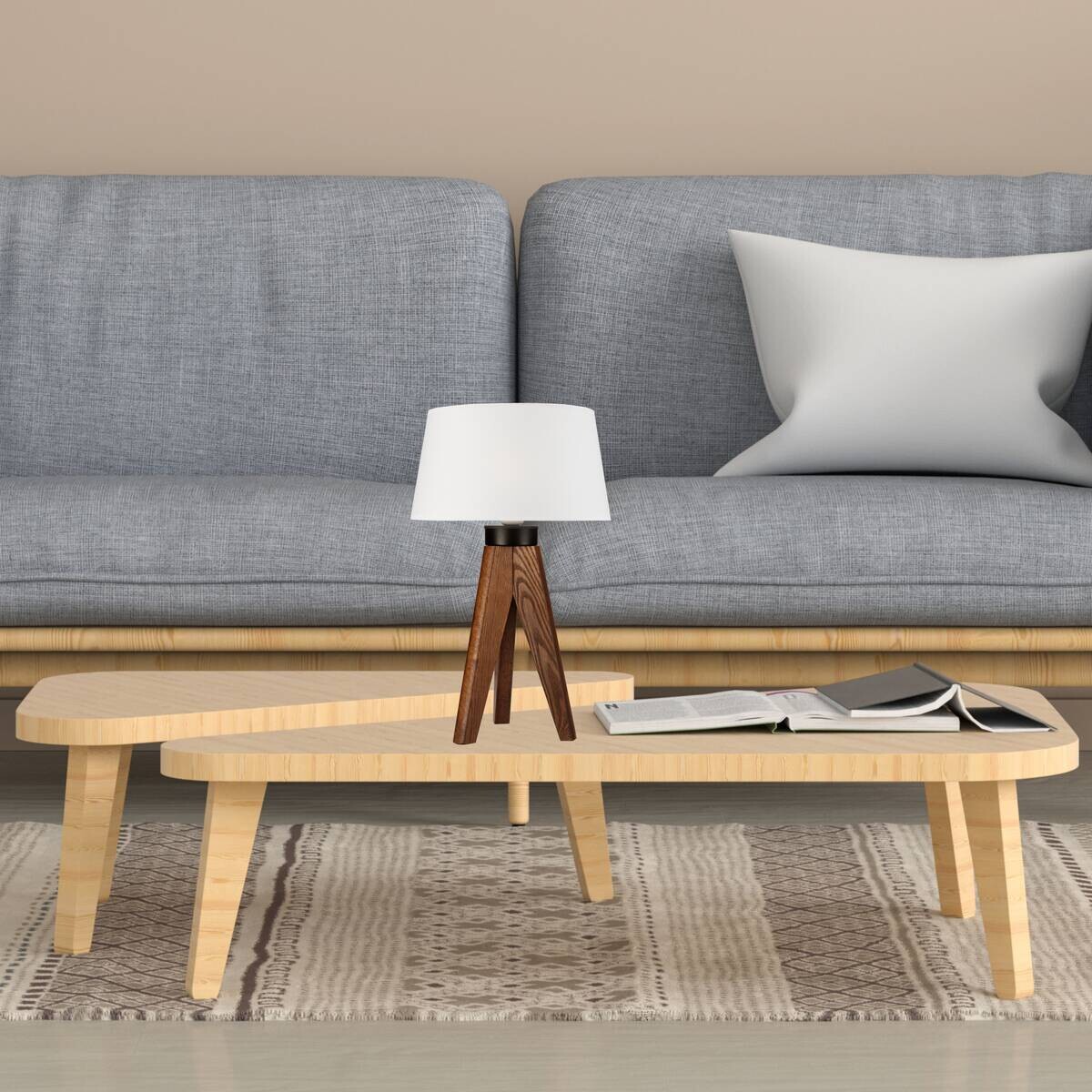 Lamkur Tischlampe Eiche hellbraun Stahl Holz B/H/L: ca. 34x38x38 cm E27 1 Brennstellen