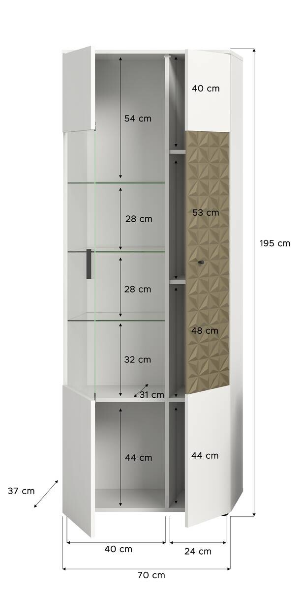 Vitrinenschrank Prisma weiß gold Optik B/H/T: ca. 70x195x37 cm