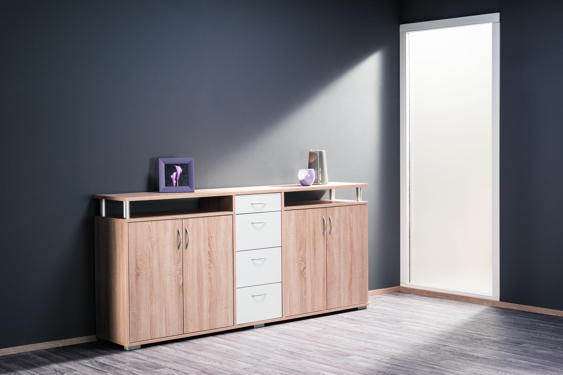 Sideboard Maximo Eiche Sonoma Nachbildung weiß B/H/T: ca. 208x94x38 cm