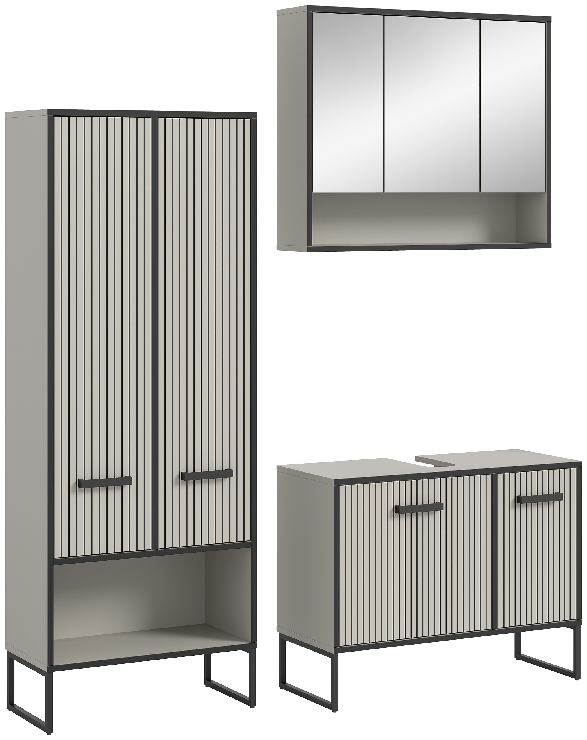 Badezimmer-Set BAGNO schwarz Kaschmirgrau Nachbildung B/H/T: ca. 154x192x36 cm