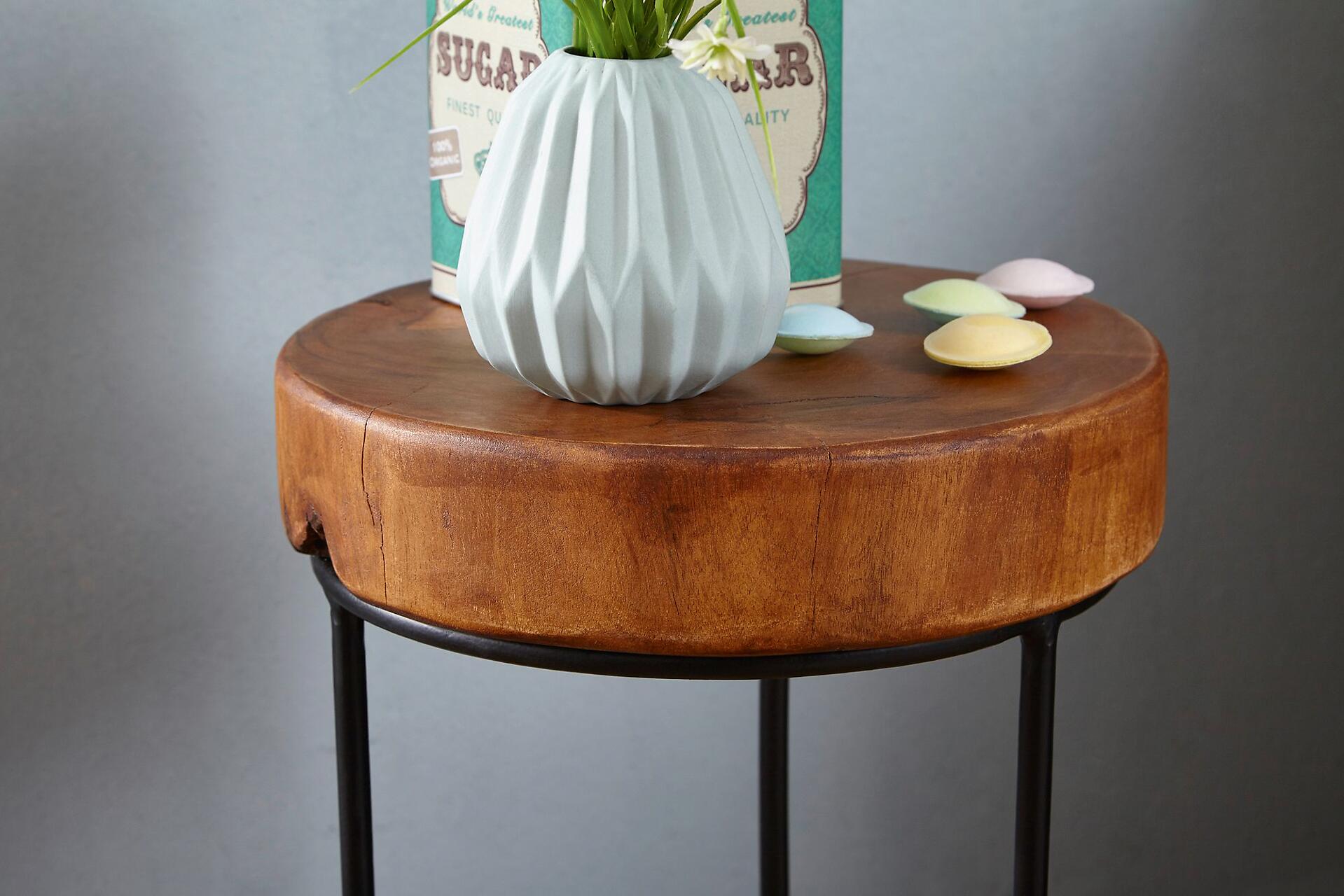 Beistelltisch natur schwarz Echtholz Metall B/H/T: ca. 28x45x28 cm