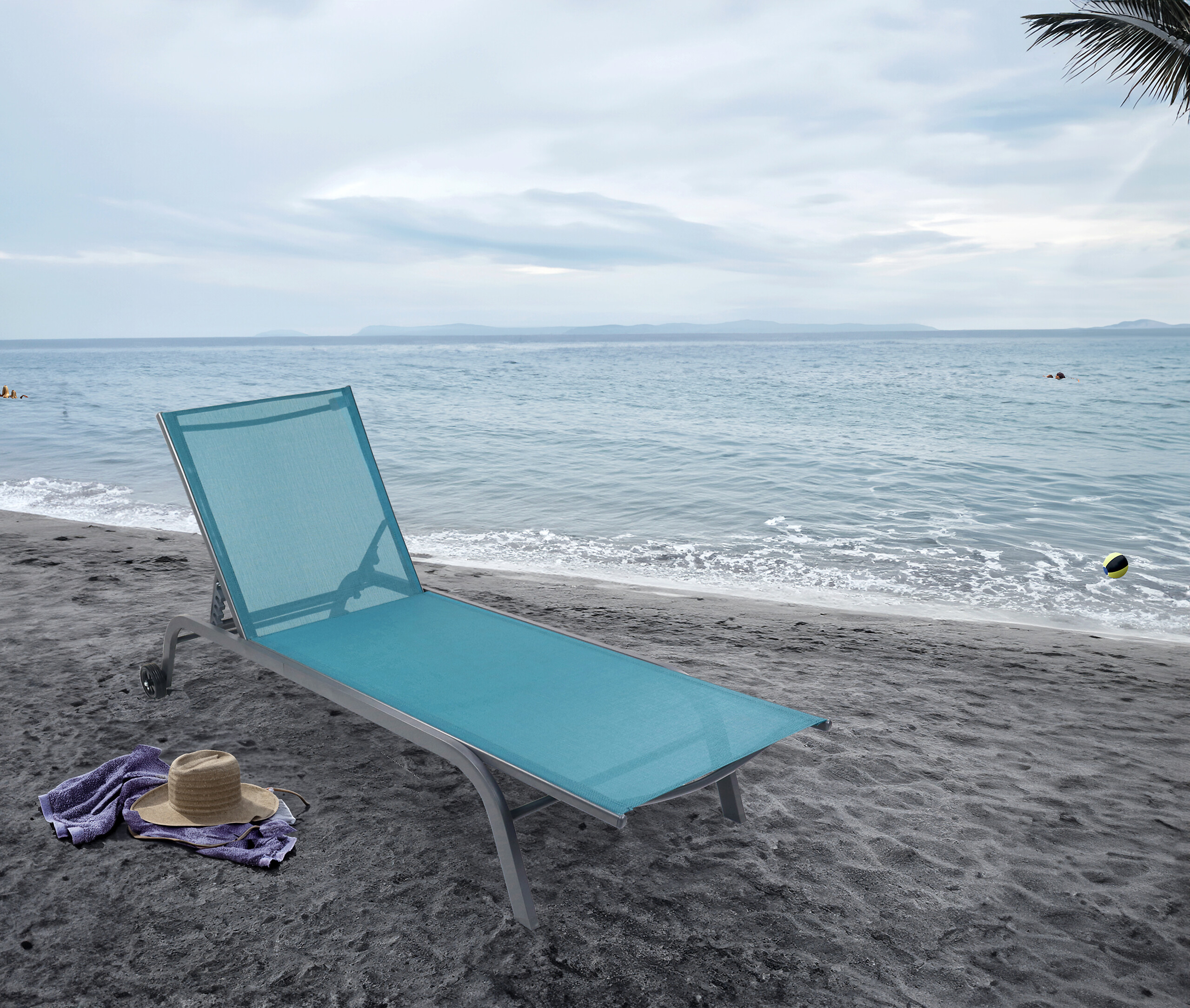 VCM Sonnenliege Sonlas blau Textilene B/H/L: ca. 58x32x192 cm