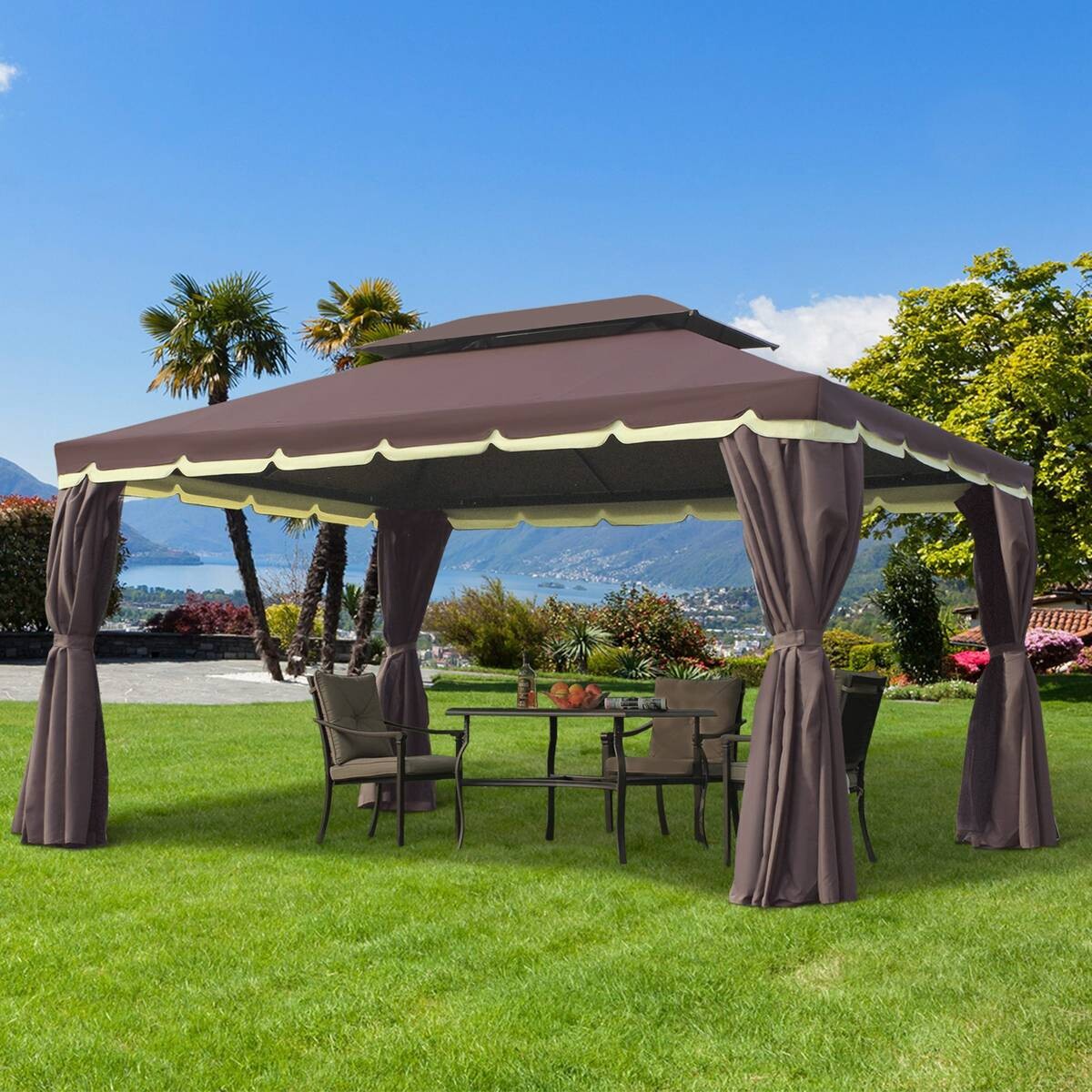 Outsunny Pavillon kaffee Aluminium B/H/L: ca. 290x280x390 cm