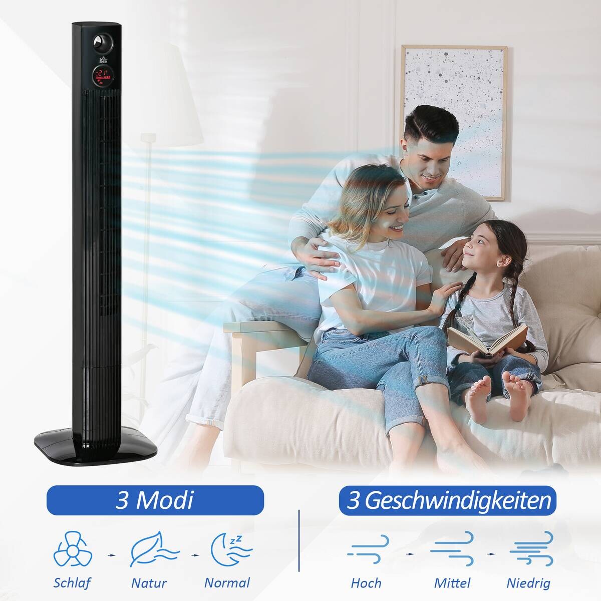 HOMCOM Ventilator schwarz Kunststoff Polypropylen Edelstahl B/H/L: ca. 31,5x31,5x117 cm