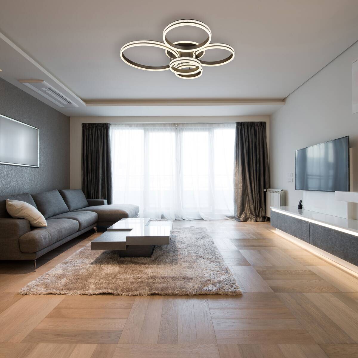 GLOBO LED-Deckenleuchte GROUNI titanfarbig klar Metall Kunststoff B/H/T: ca. 91x21,5x114 cm