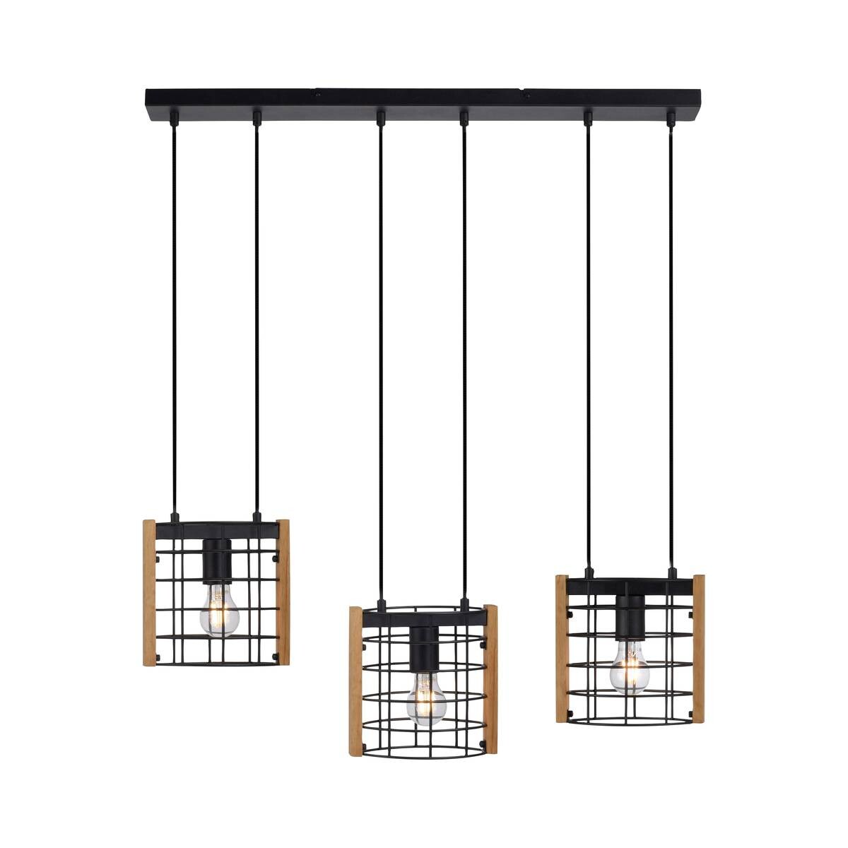 Just Light Pendelleuchte DRAIN 15252-18 kiefer schwarz Holz Metall B/H/T: ca. 82x150x12 cm E27 3 Brennstellen