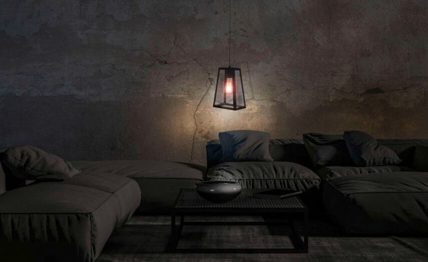 Näve Leuchten Pendelleuchte schwarz glasklar Metall Glas H: ca. 150 cm E27 1 Brennstellen