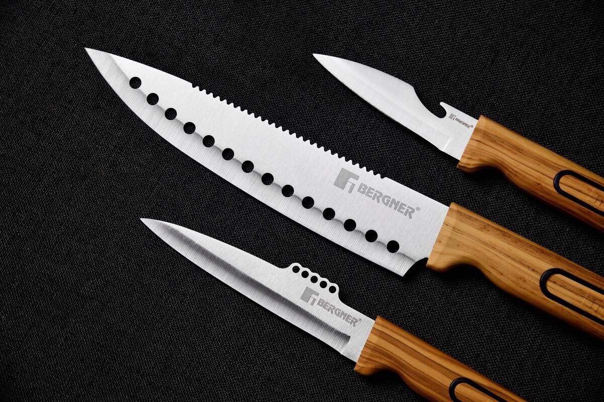 BERGNER Multifunktionsmesser-Set CHARCOAL silber Edelstahl 3 tlg.