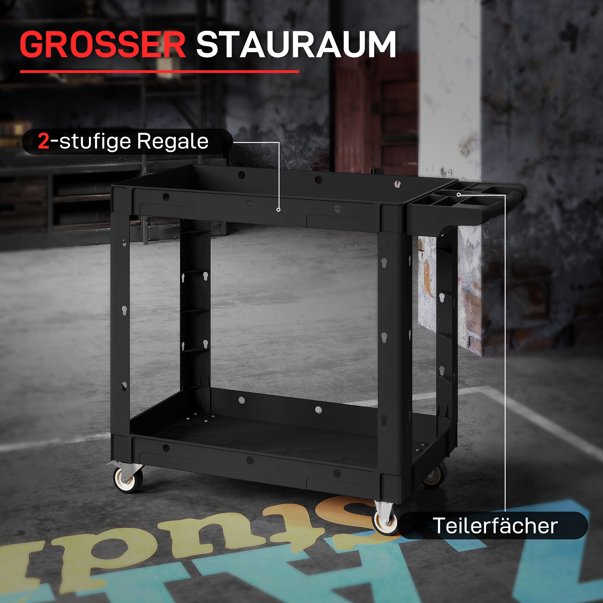 Werkstattwagen schwarz B/H/L: ca. 43,5x84,5x102,6 cm