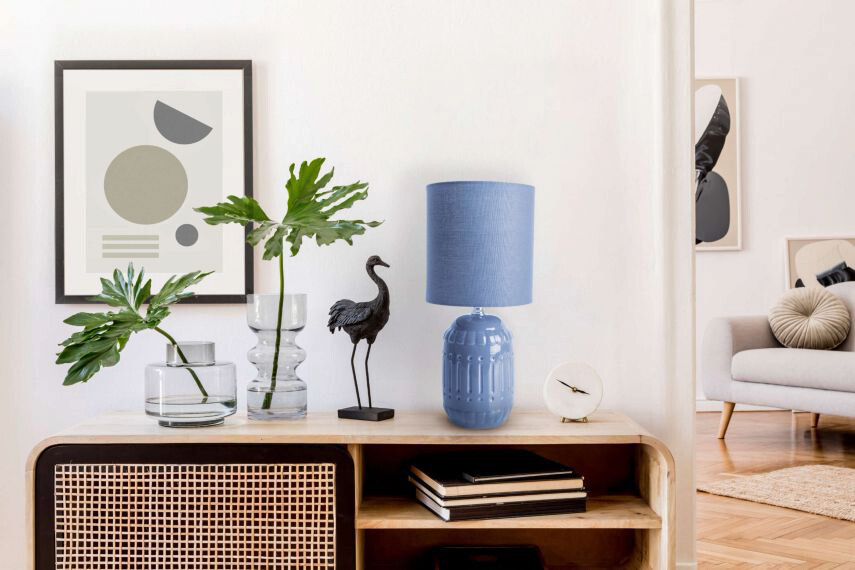 Näve Leuchten Keramik Tischleuchte NV3188392 hellblau Keramik Metall Stoff B/H/T: ca. 14x30x14 cm E14 1 Brennstellen