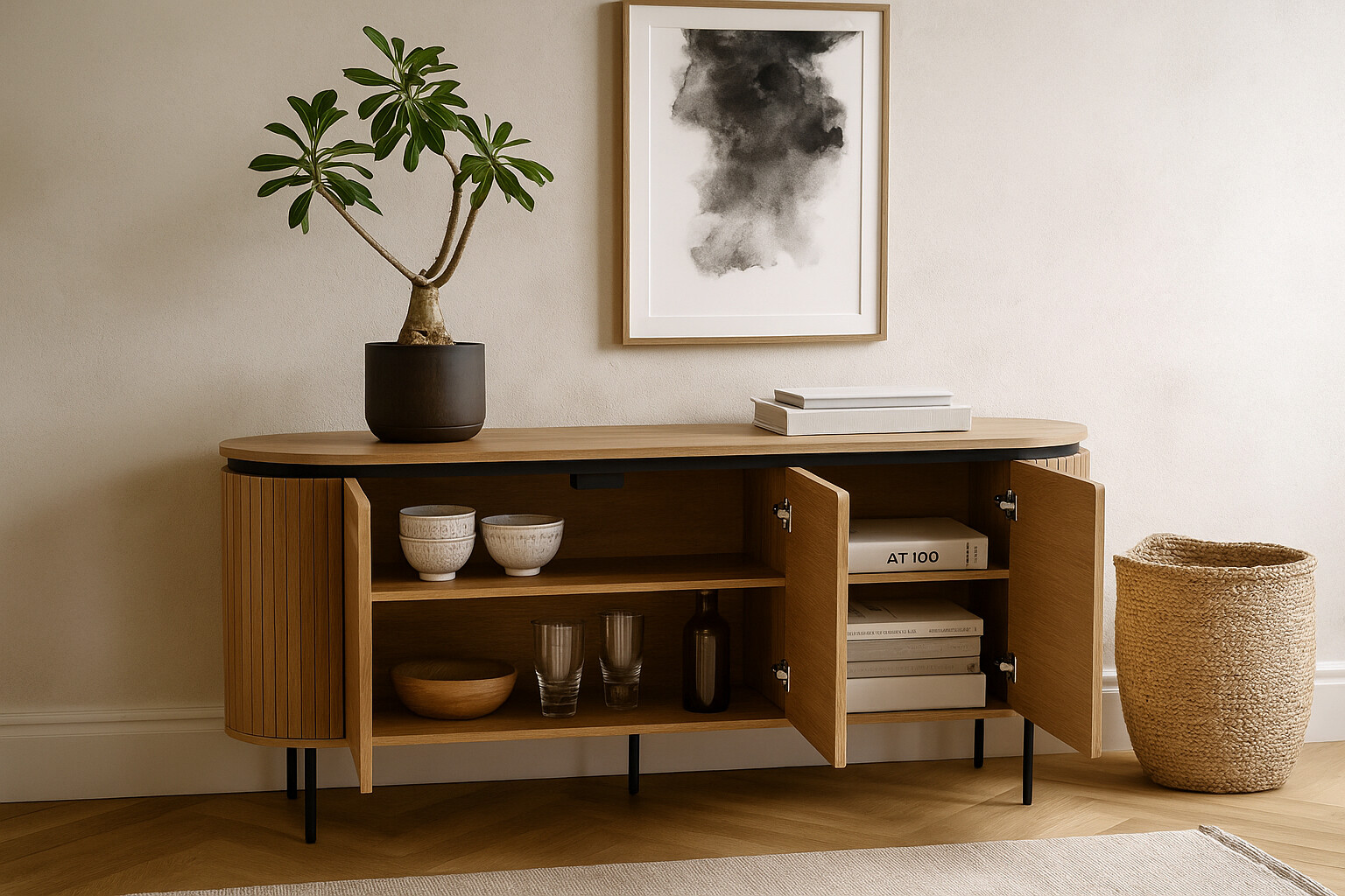 Kommode ALBERI Eiche Sonoma Nachbildung B/H/T: ca. 160x76x40 cm Kommode ALBERI Eiche Sonoma Nachbildung B/H/T: ca. 160x76x40 cm