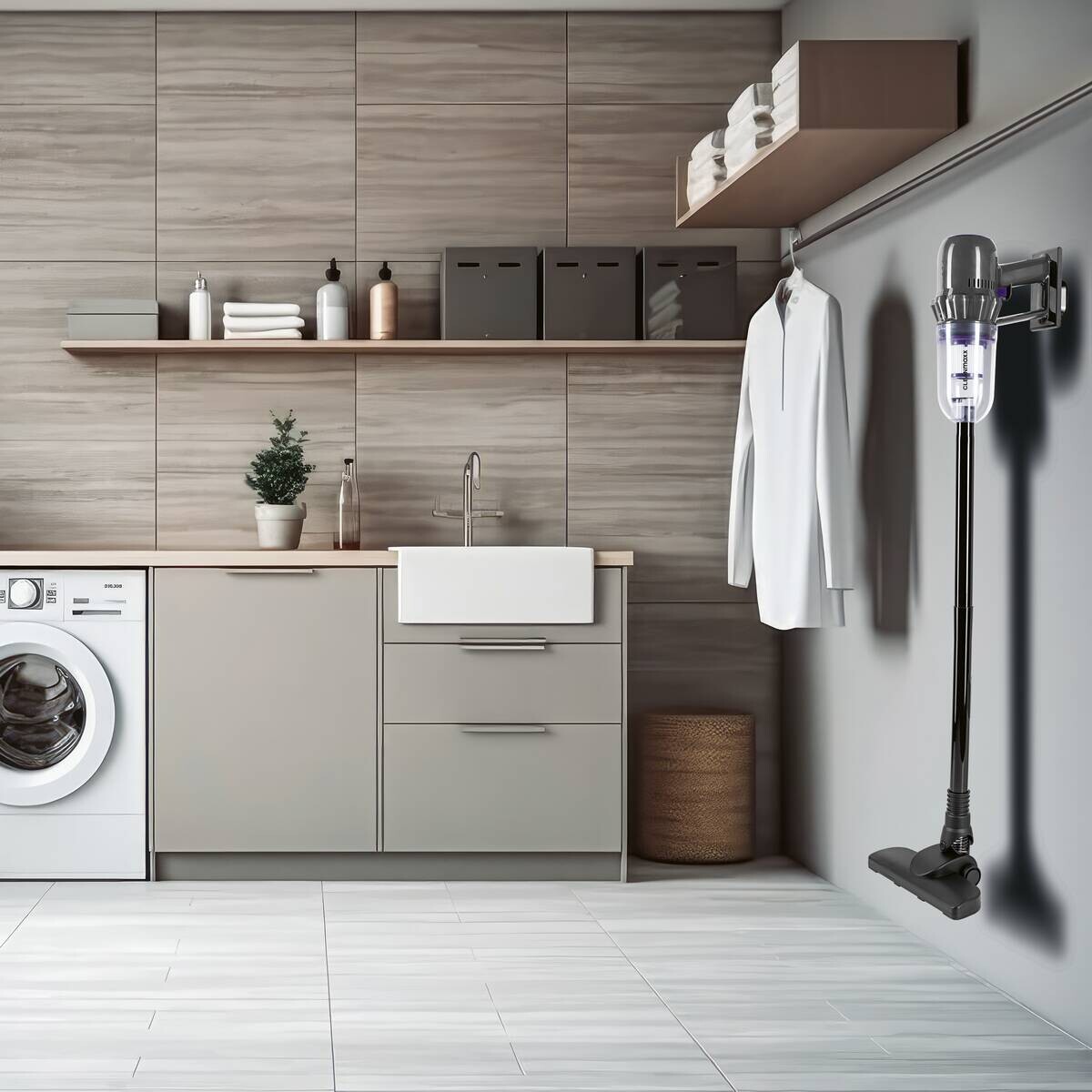 CLEANmaxx Akku-Hand-&-Bodenstaubsauger grau lila B/H/L: ca. 17,5x24,5x36 cm