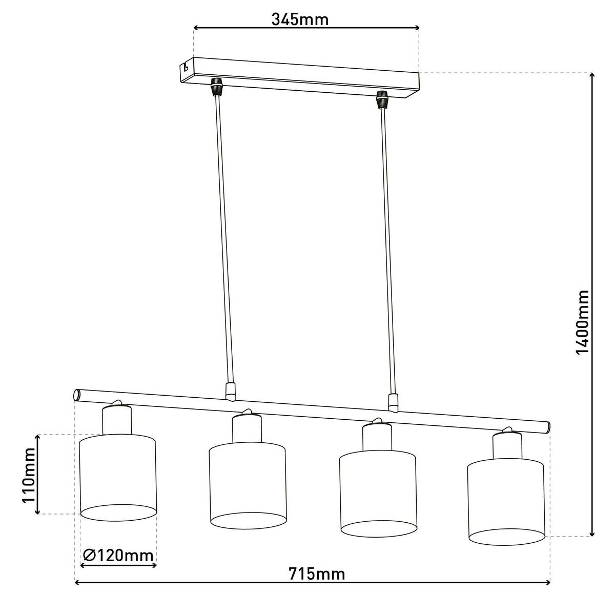 Näve Leuchten Pendelleuchte 7092044 natur Metall Textil B/H/T: ca. 12x1,4x71,5 cm E14 4 Brennstellen