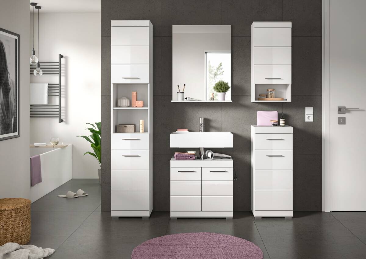 Badezimmer-Set Scout weiß weiß Hochglanz B/H/T: ca. 164x191x34 cm