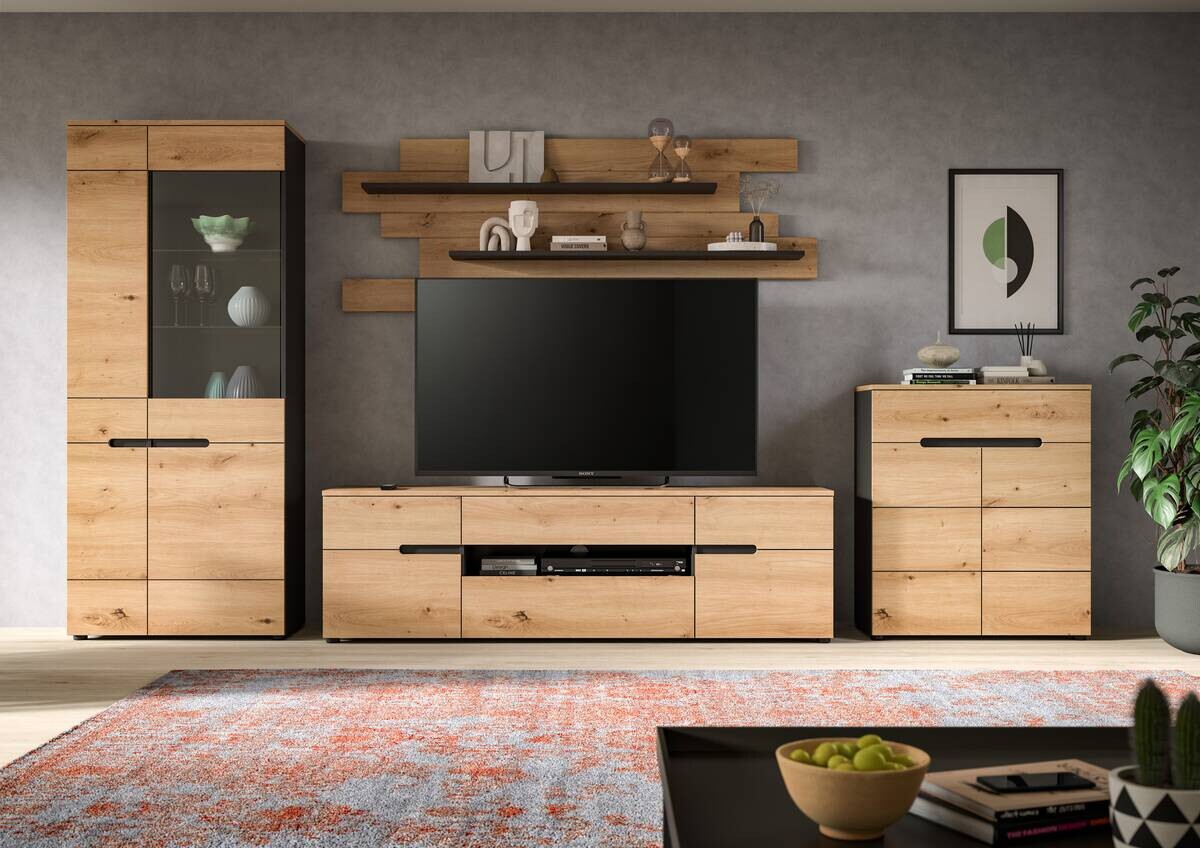 Wohnwand Canu basaltgrau Nachbildung Artisan Oak Nachbildung B/H/T: ca. 375x190x44 cm