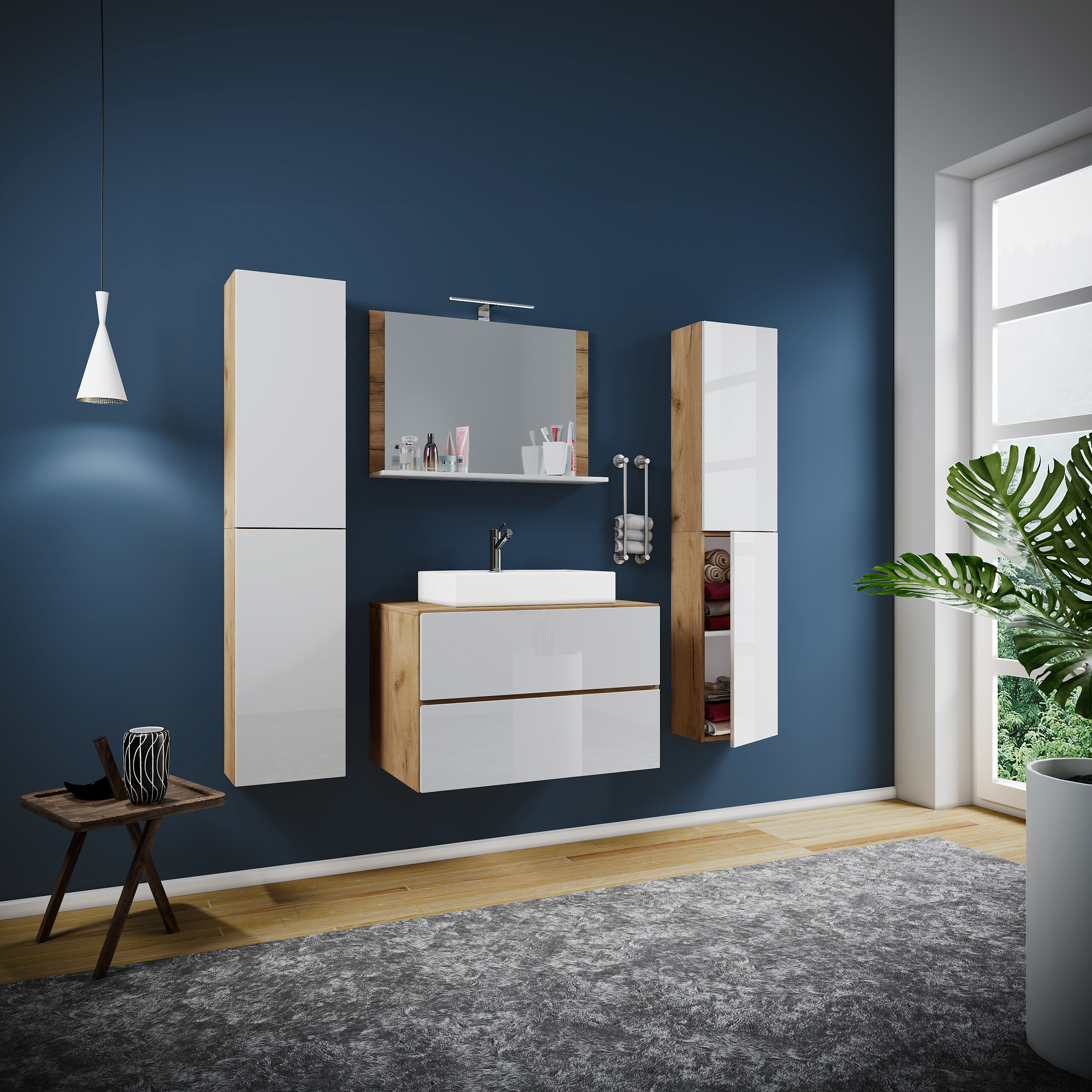 Waschplatz 5tlg-Lendas weiß Eiche Honig Nachbildung weiß B/H/T: ca. 80x52x52 cm